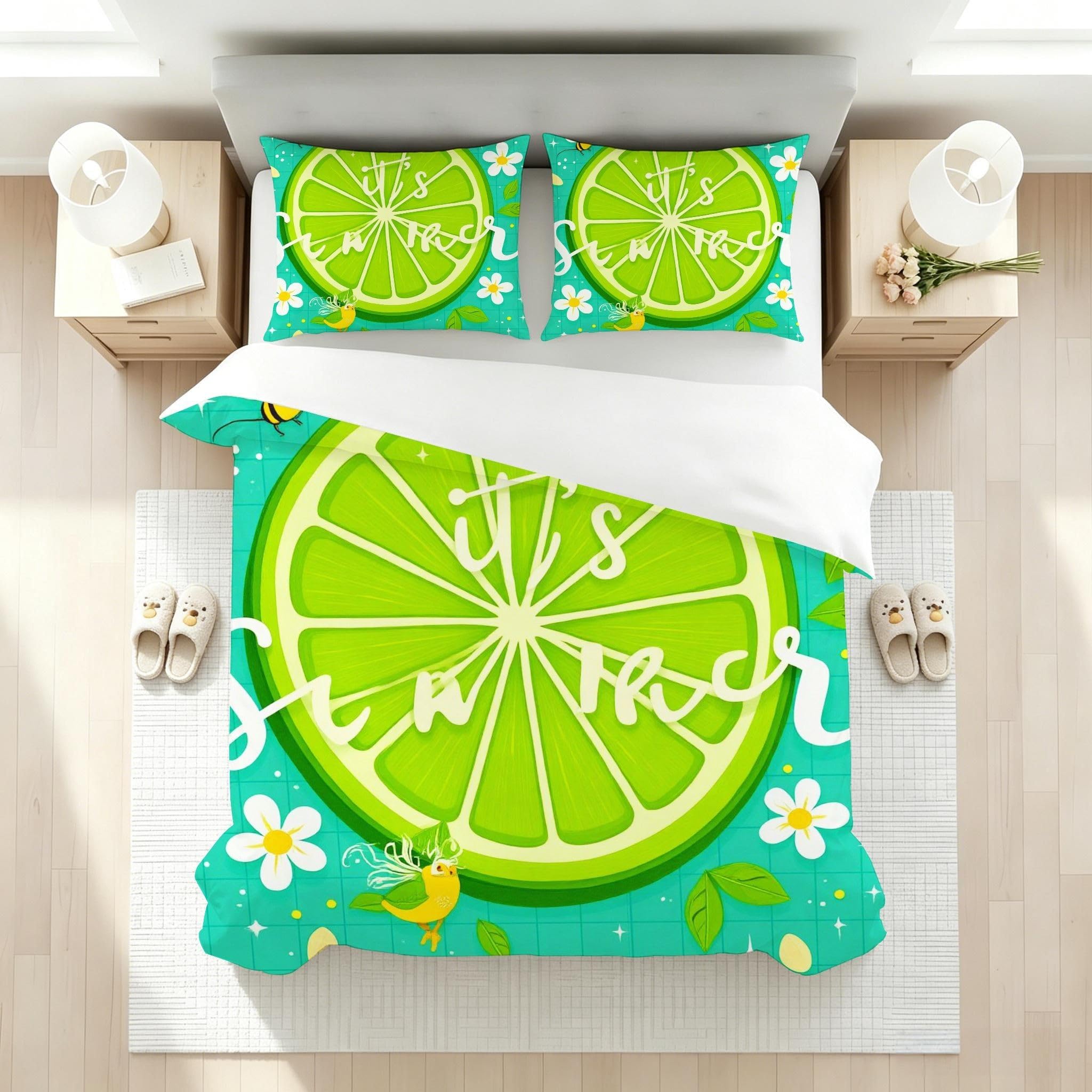 Copripiumino Matrimoniale Limone Verde 260x240, AW7350 | Traspiranti Durevoli Microfibra, per Tutta la Famiglia, Matrimoniale, per Tutte le Stagioni, con 2 Federe 50x80 cm