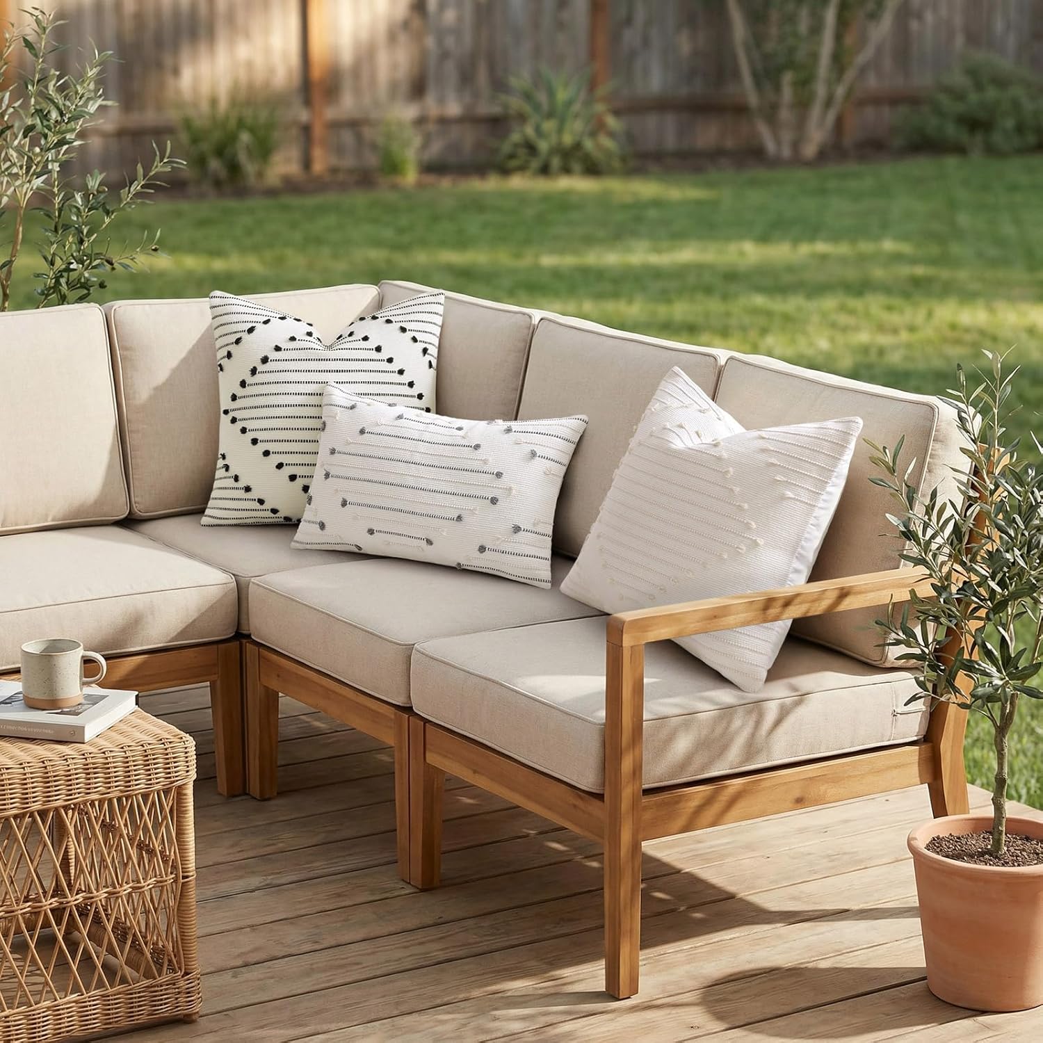 Mecatny Boho Summer Outdoor Throw Pillow Covers 18X18 Set of 2, Farmhouse Decorative Pillow Covers for Couch Sofa Living Room, Beige & Black