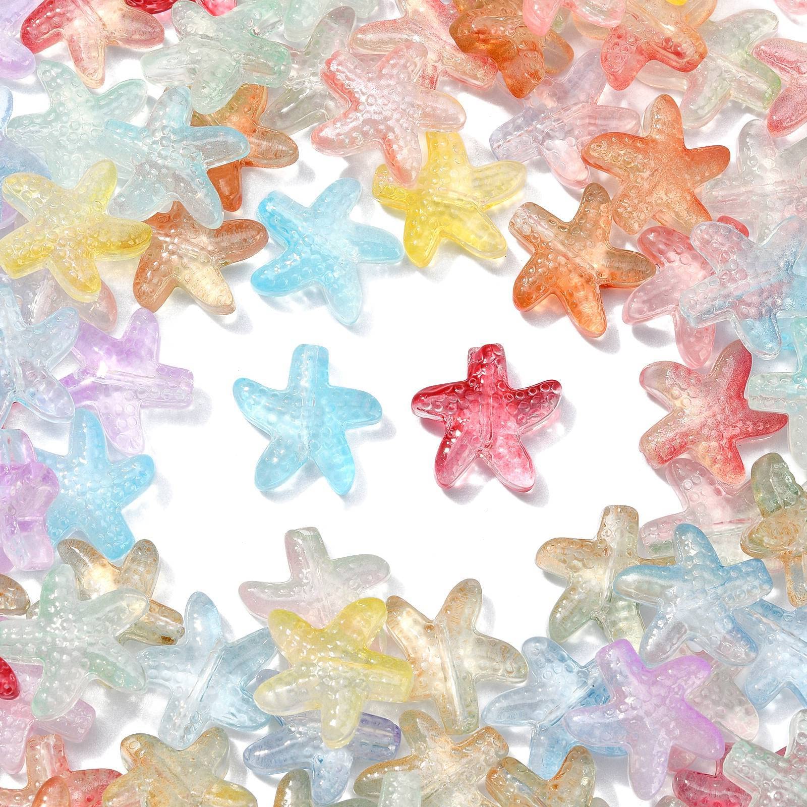 UR URLIFEHALL 100 Pcs Gradient Colour Transparent Starfish Shaped Glass Beads Loose Pony Beads for Hair Ornament DIY Jewellery Making
