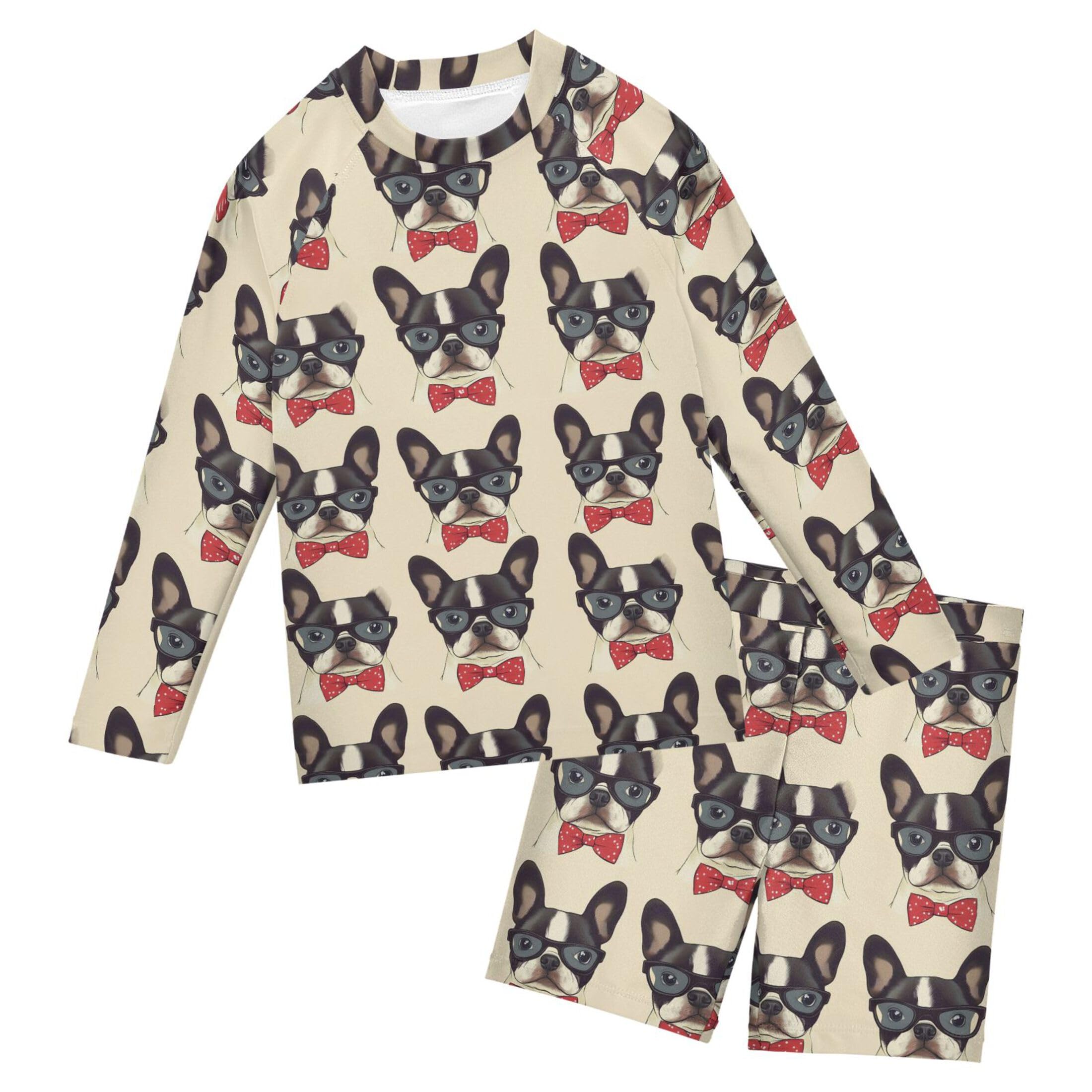 Cute Dog Puppy Pug Toddler and Baby Boys' 2-Piece Swimsuit Trunk, Long Sleeve Rashguard Bathing Suit B0404112