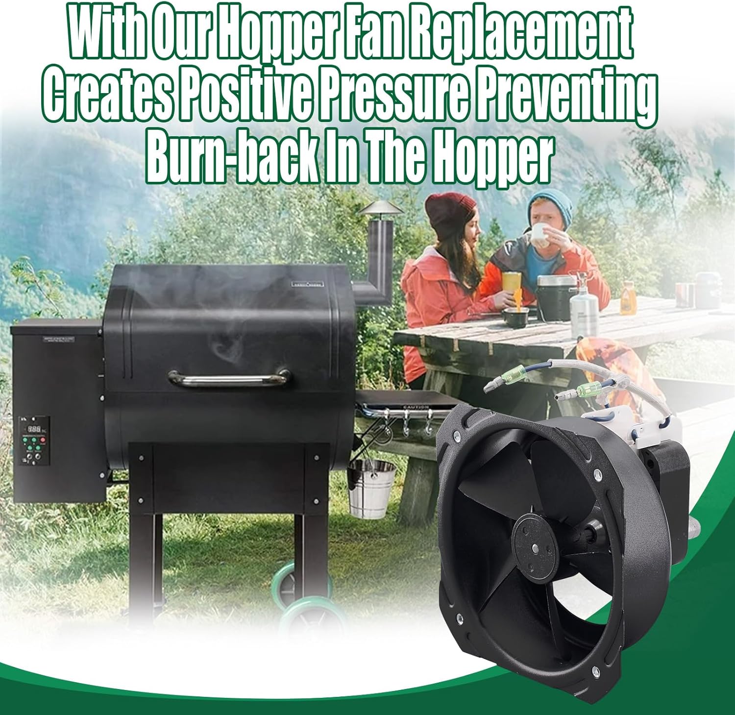 Hopper Fan Replacement Parts for Green Mountain Wood Pellet Grills, 110VAC 60Hz P-1075 Old Style Combustion Fan Hopper Fan Replacement Parts Fit Green Mountain Daniel Boone Choice, Jim Bowie Choice