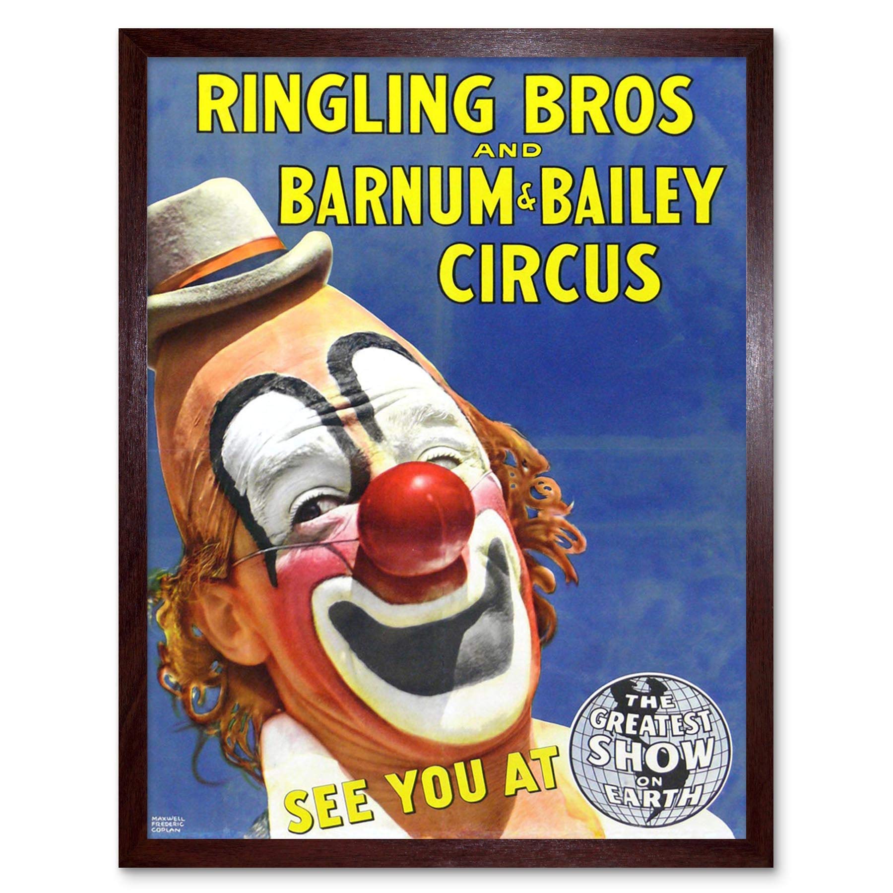 Circus Ringling Bros Barnum Bailey Show Clown Art Print Framed Poster Wall Decor 12x16 inch