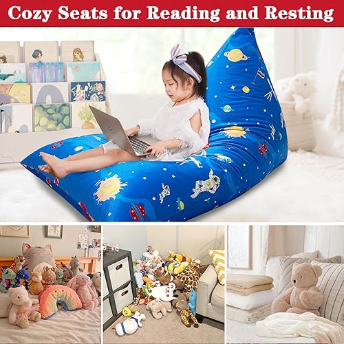 Miniatura 19 de Jorbest Almacenamiento de animales de peluche, almacenamiento de puf de peluche de fútbol, funda para silla de puf de fútbol para niños, asiento de