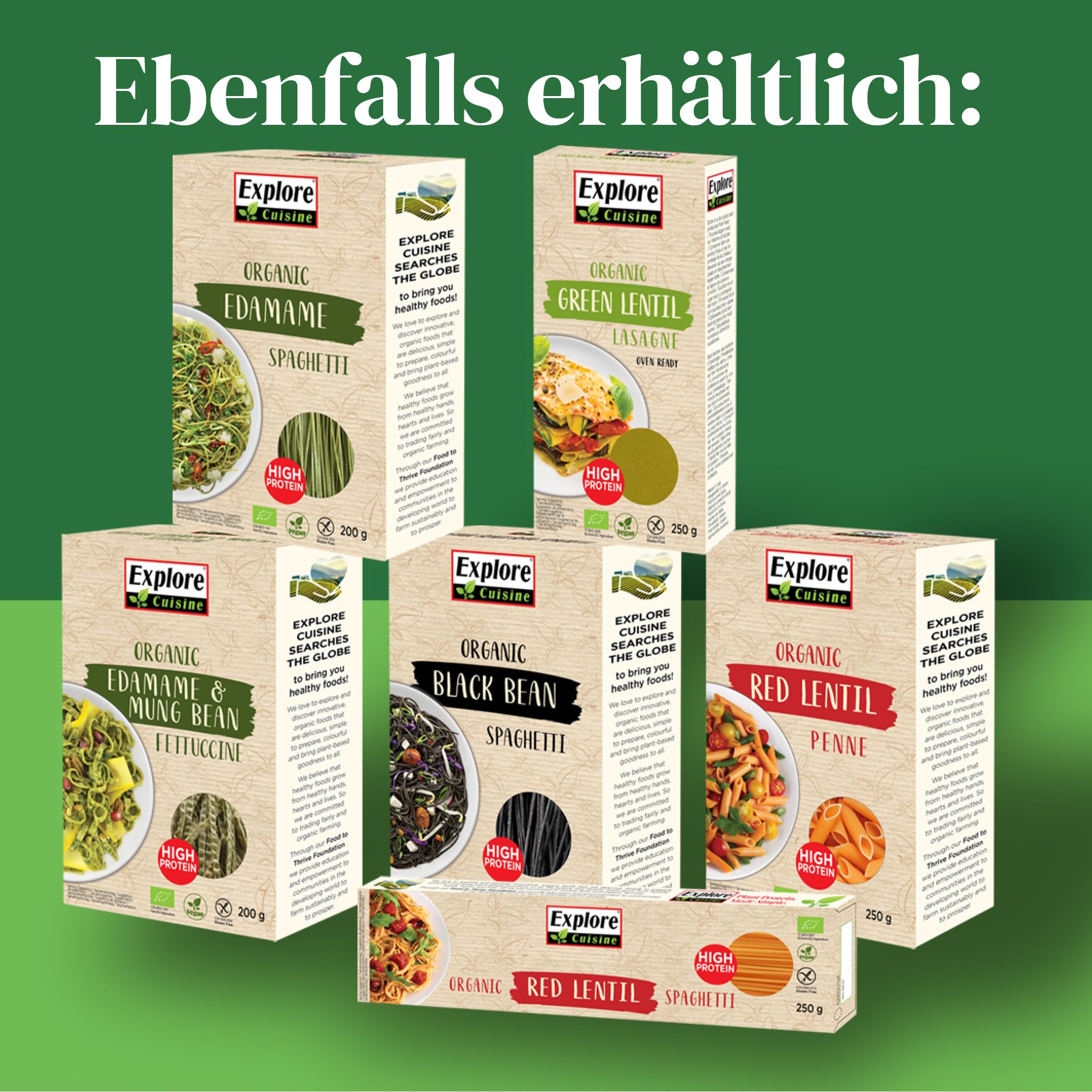 Explore Cuisine Bio Fettuccine aus Edamame & Mungobohnen, 6 x 200g | Proteinreich, ballaststoffreich, glutenfrei, low-carb, Vegan, nur 2 Zutaten hergestellt, einfach zuzubereiten, Multipack