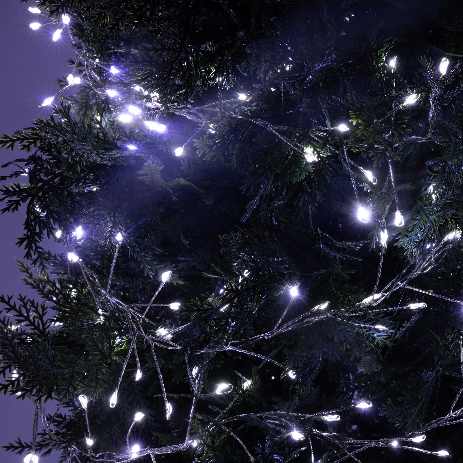 Luccika Guirlande Lumineuse de Noël en Métal, Micro-LED Cluster, 8 Modes d'Éclairage, Décoration Intérieure Extérieure pour Sapin de Noël (Câble argenté blanc glacé, 10M 1000LED)