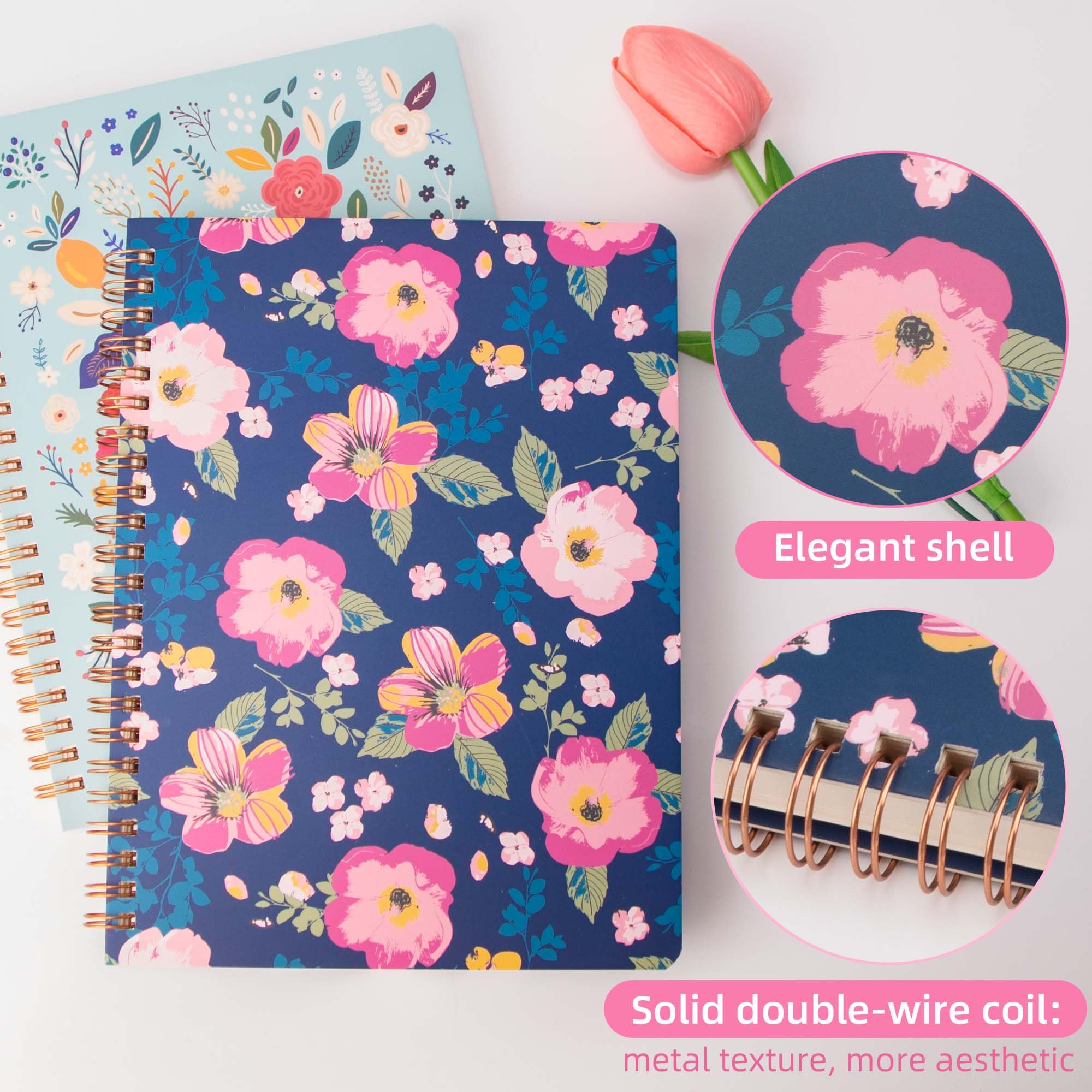 ZenBeya Cute Spiral Notebook A5, Aesthetic Floral Design Spiral Journal for Women Girls with Pocket & Lined Pages - Image 4