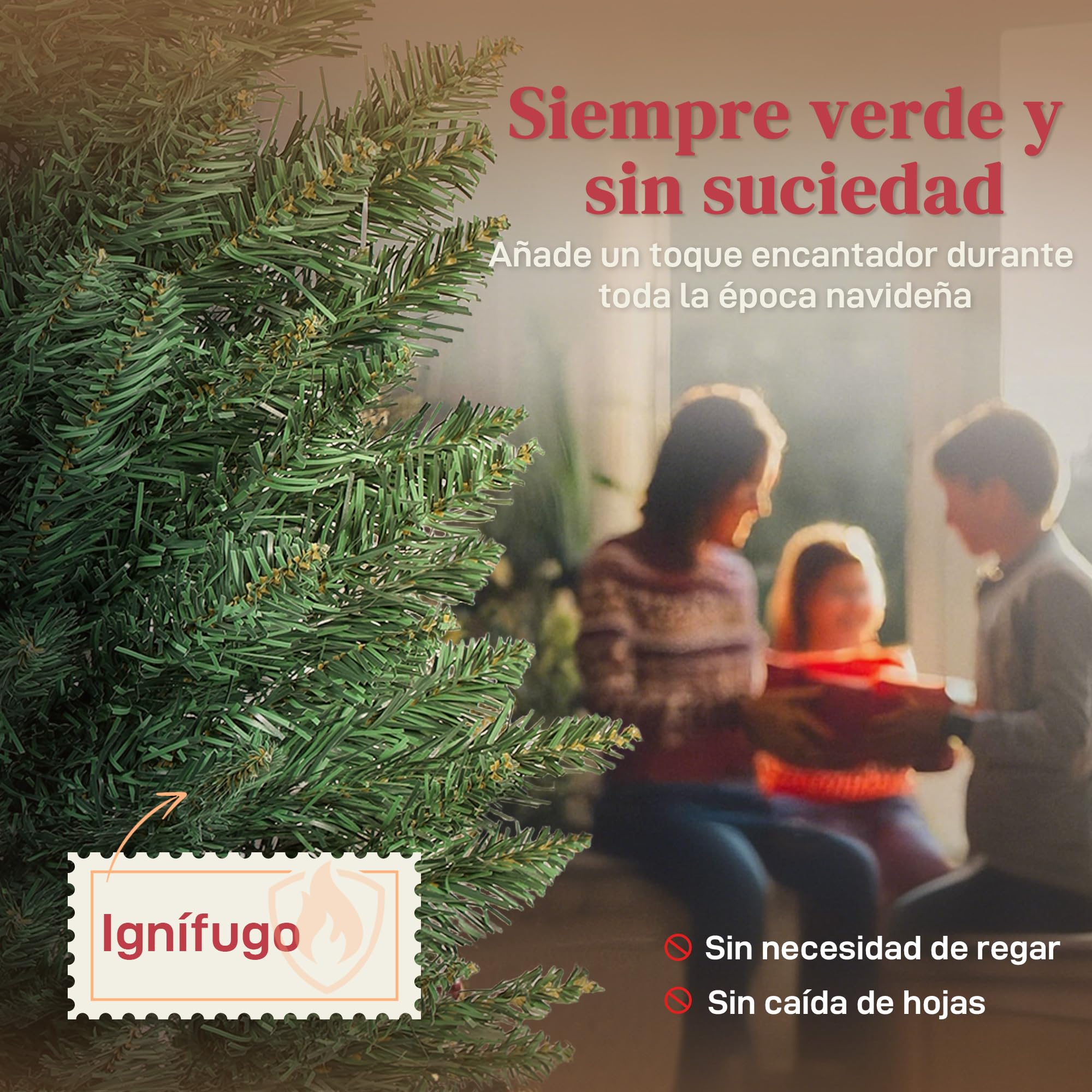 HOMCOM Árbol de Navidad Estrecho 180 cm, Árbol de Navidad Artificial con 321 Ramas, Soporte Metálico, Fácil de Montar, Decoración para Interior, Hogar, Oficina, Verde
