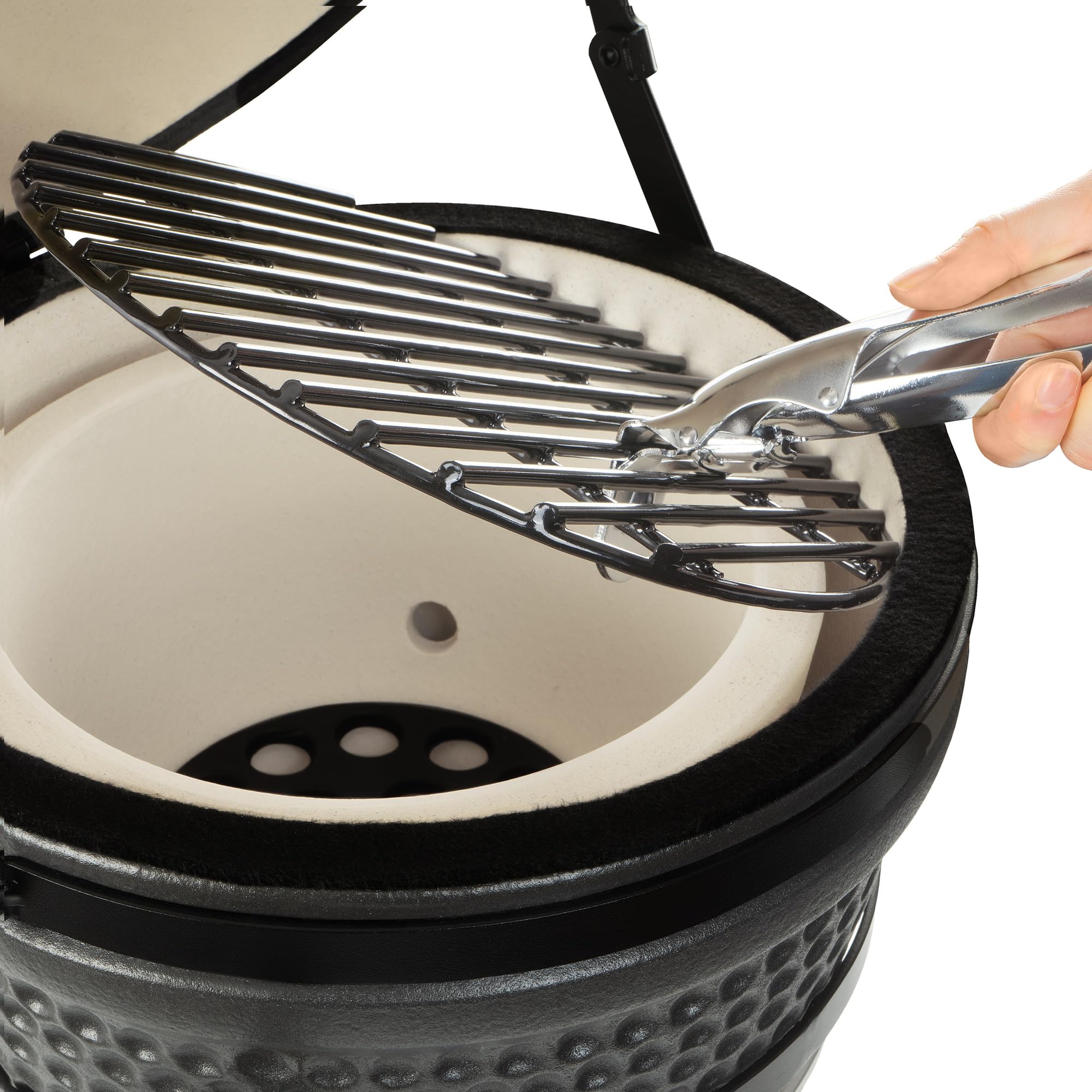 BBQ-Toro Barbacoa de Carbón Kamado "Haiiro" | Ø 32 cm | Barbacoa con Termómetro y Asas de Madera | Color Gris Mate, Bubble Frosted Glaze | Parrilla de Cerámica Kamado, Mini Parrilla de Carbón