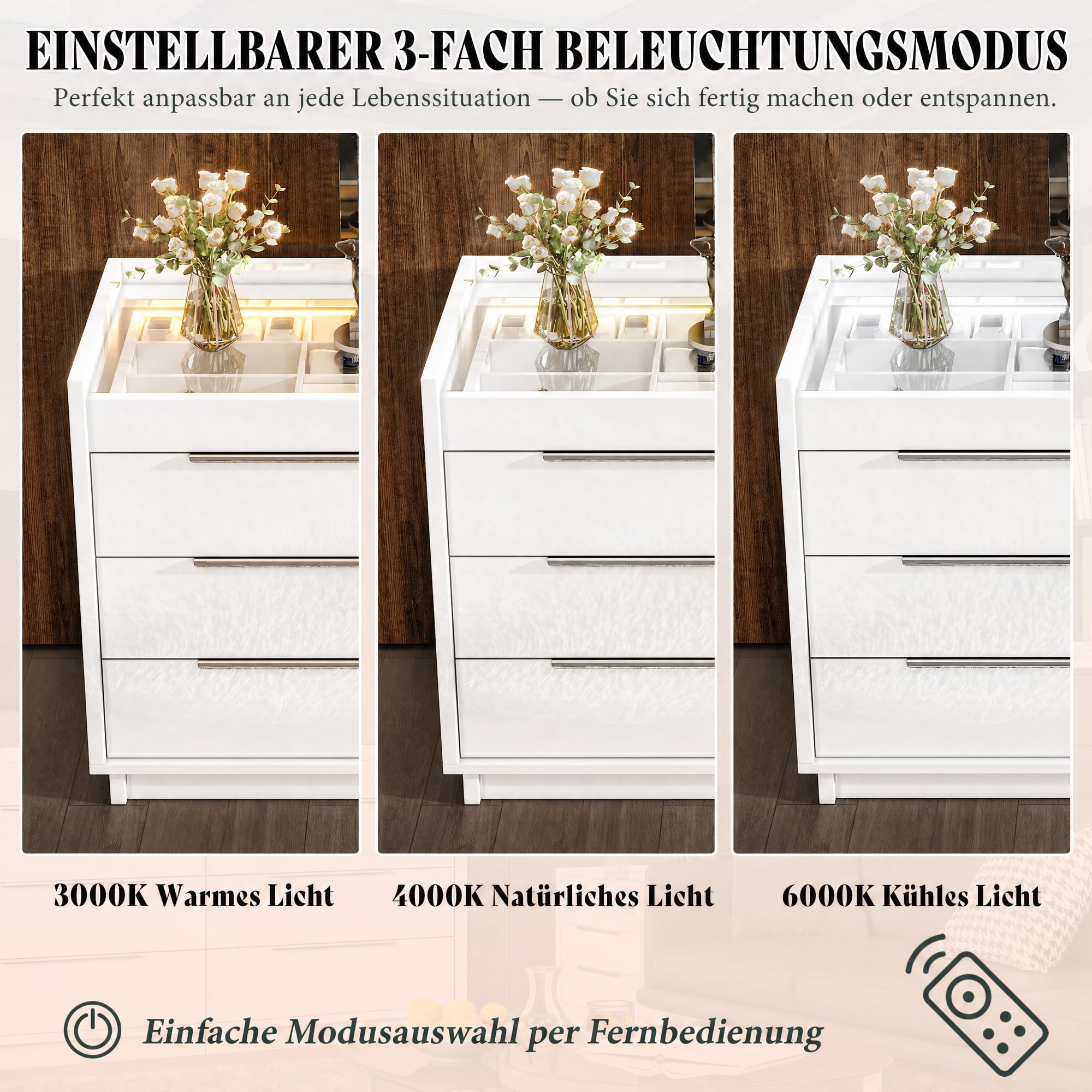 LUXOAK Ensemble de 3 pièces pour chambre à coucher, commode et tables de