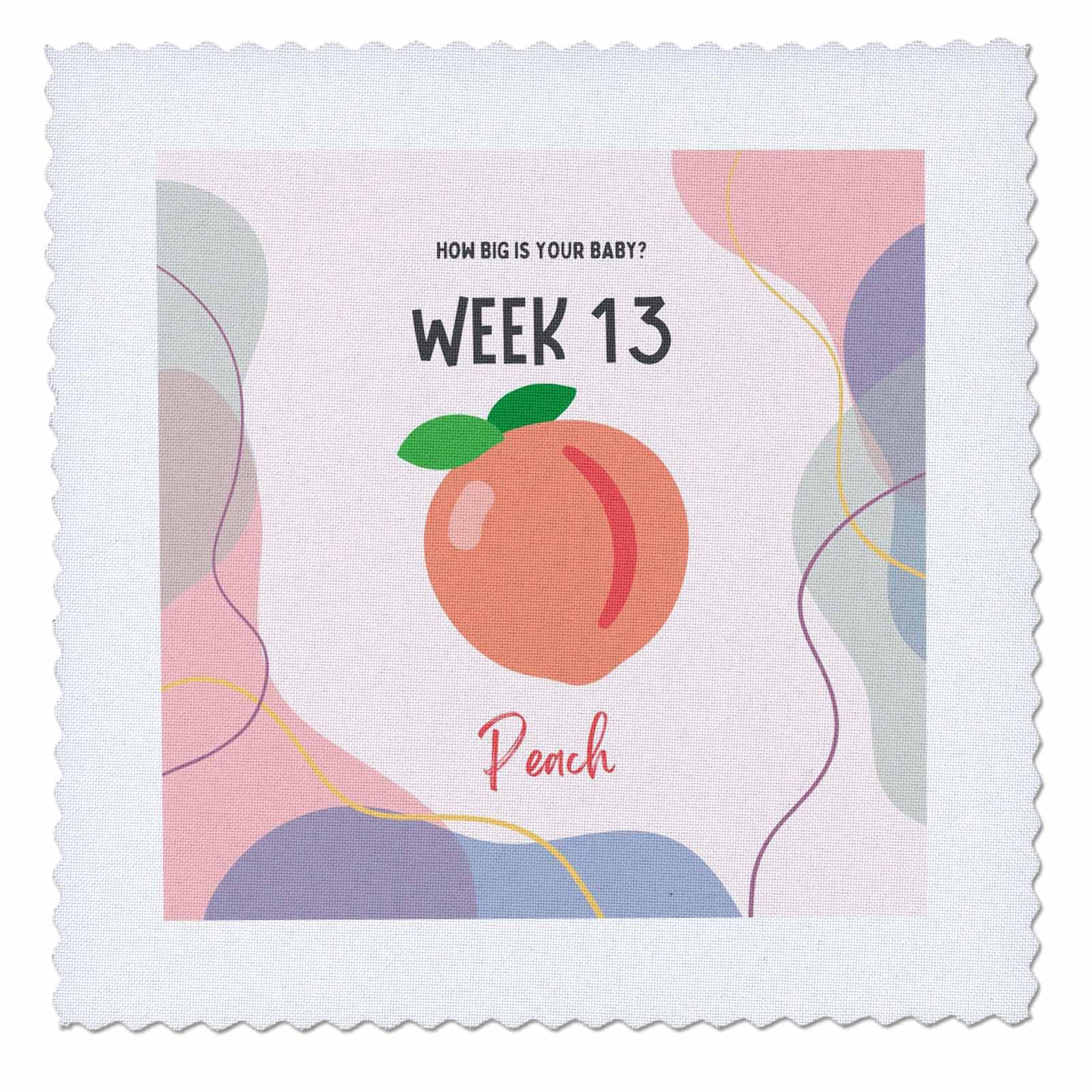 3dRose Image of Peach How Big is Your Baby Week 13 - Quilt Squares (qs-388465-4)