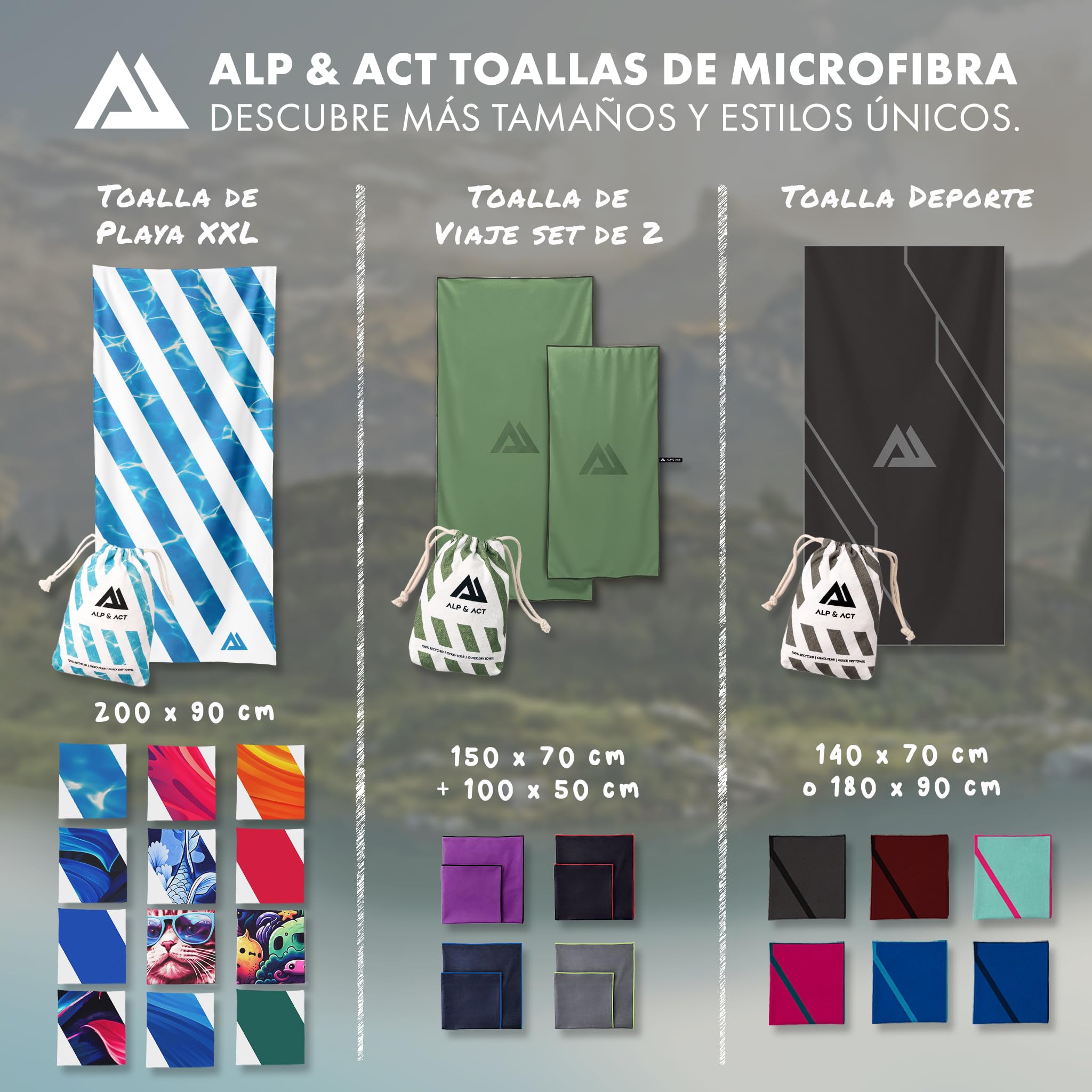 ALP & ACT Toalla de Microfibra para Deporte y Fitness - 100% reciclada – Extra COMPACTA y Absorbente – Ideal para Gimnasio, Yoga o Sauna – Toalla Deportivo de Secado rápido - Rojo, 140x70