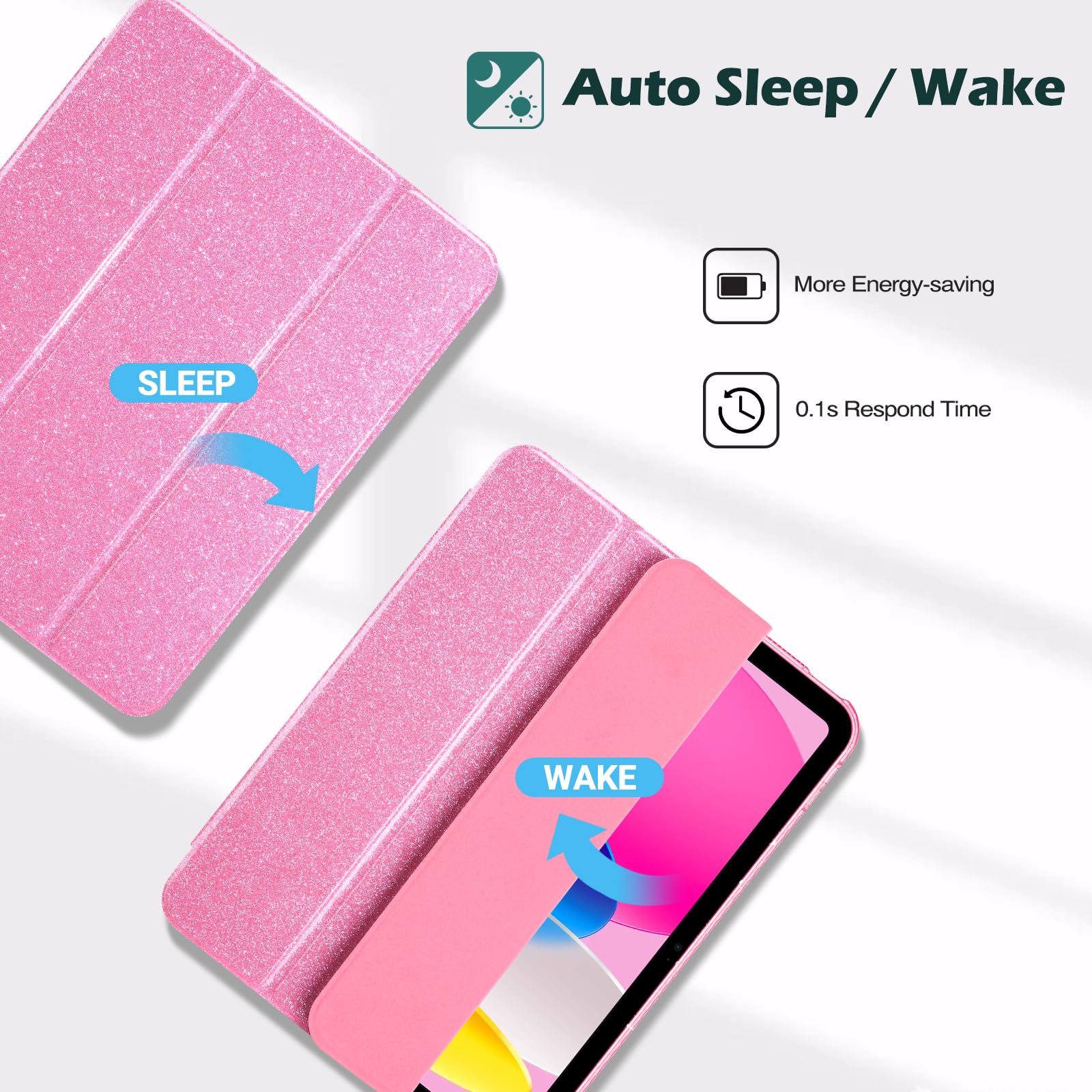 ProCase Cover iPad 11 Generazione A16 11 Pollici 2025/iPad 10 Generazione 10,9 Pollici 2022,Custodia con Portapenna Auto Sonno/Veglia -Glitter Rosa