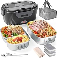 Geveniss Electric Heated Lunch Box 80W Fast Heating Dual 1.5L SS Containers Portable Food Warmer Car Truck Office