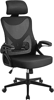 Yaheetech Chaise de Bureau en Maille avec à Haut Dossier avec Accoudoirs Relevables Appui-tête Support Lombaire Assise Réglable en Hauteur Charge Max 136kg Noir