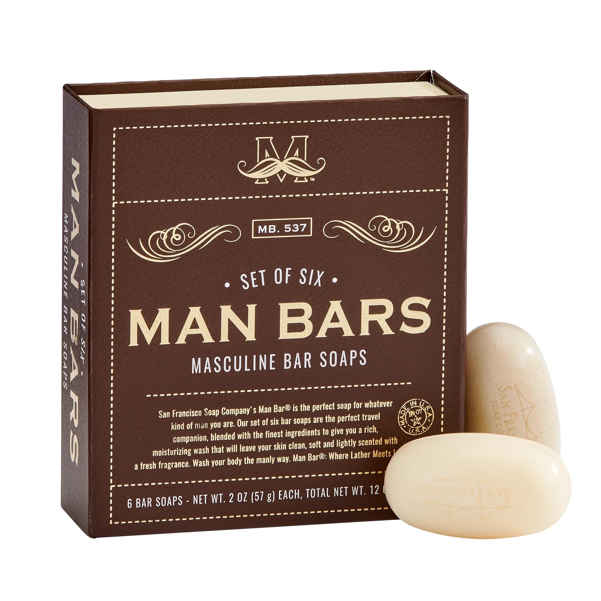 San Francisco Soap,Men Soap Gift Set | 6 Piece Man Bar Gift Set Natural Manly Fragranced 2 Ounce (Pack of 6)