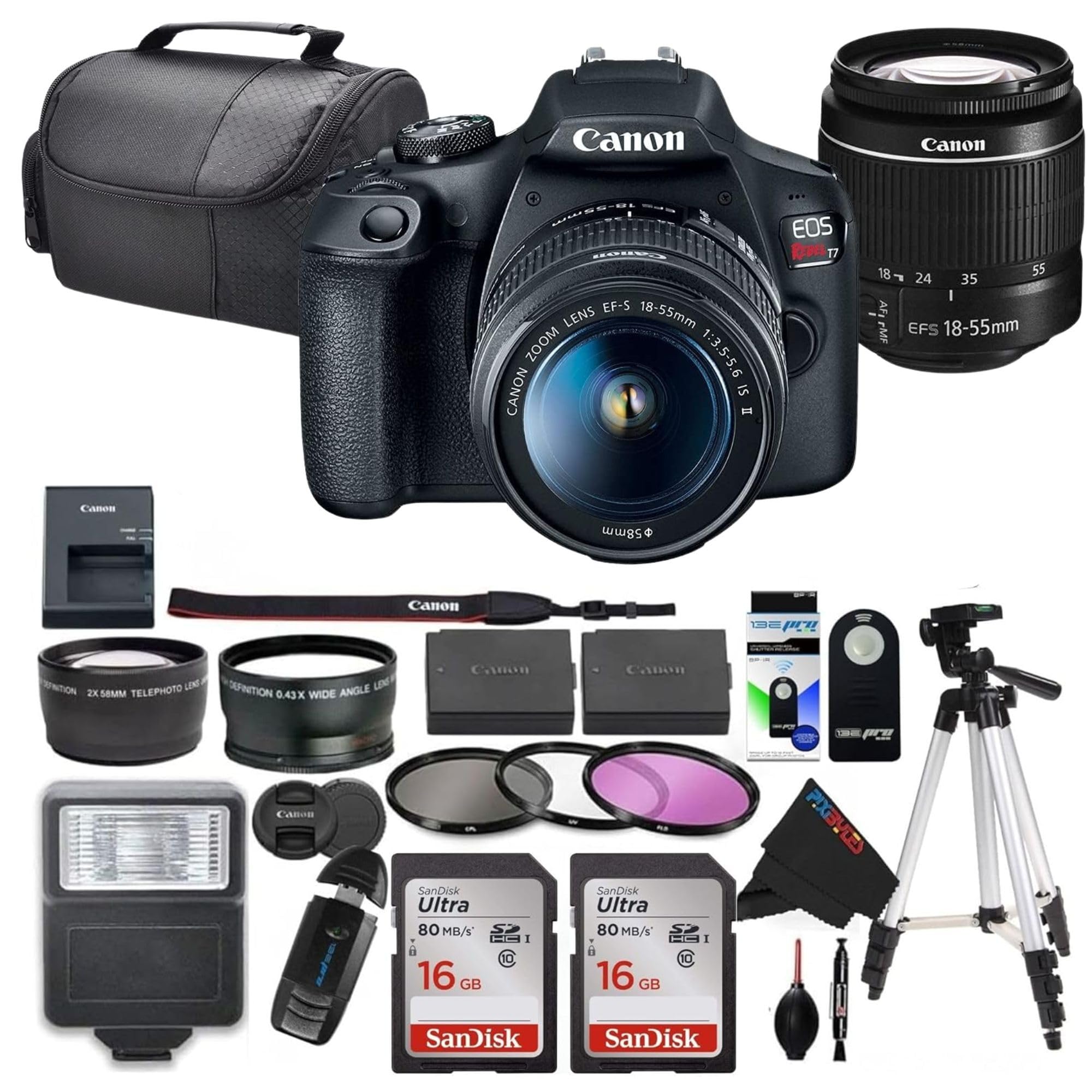 Canon EOS Rebel T7 DSLR Camera with 18-55mm Lens (Black) (Renewed) (Camera w/Advanced Bundle)