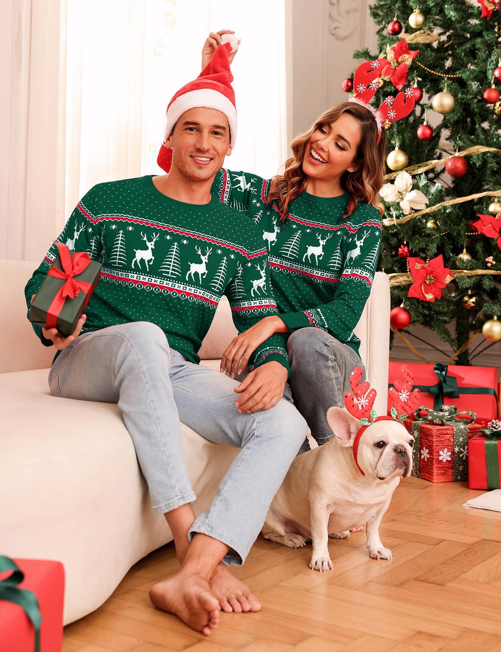 Aottori Suéter de Navidad para Mujer, Diseño de Renos, Suéter de Punto