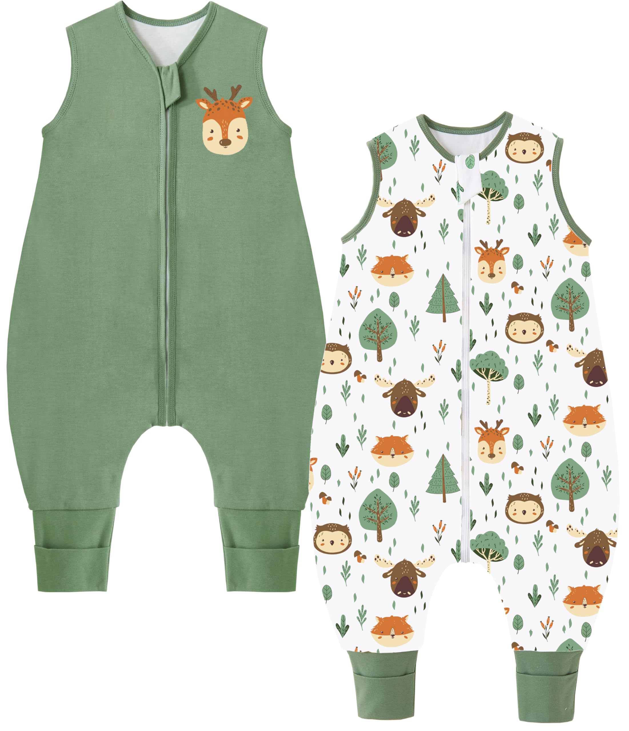 Chilsuessy Baby Schlafsack mit Füßen 2er Pack 1 Tog Kinder Sommer Schlafsack mit Beinen 100% Baumwolle Schlafstrampler für Jungen Mädchen