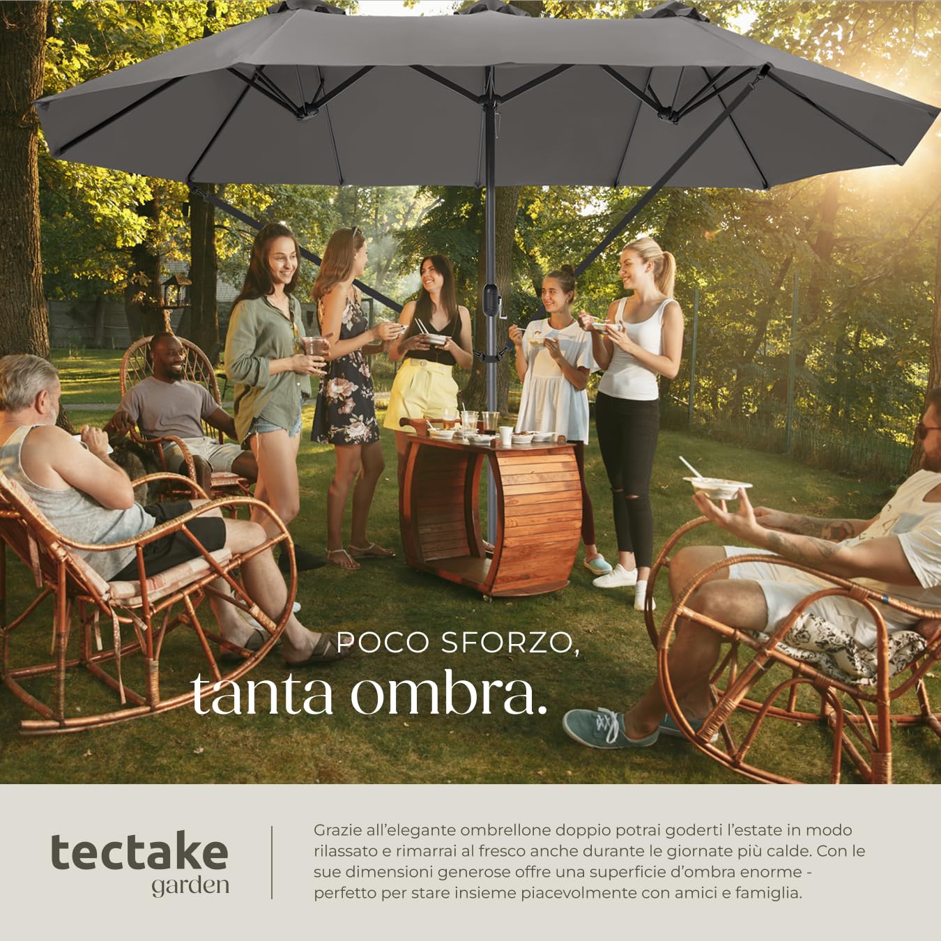 tectake® Ombrellone da Giardino Doppio con Albero di Sostegno e 3 Tettucci, Ombrellone da Esterno Idrorepellente, Resistente ai Raggi UV, Resistente al Vento, Ripiegabile
