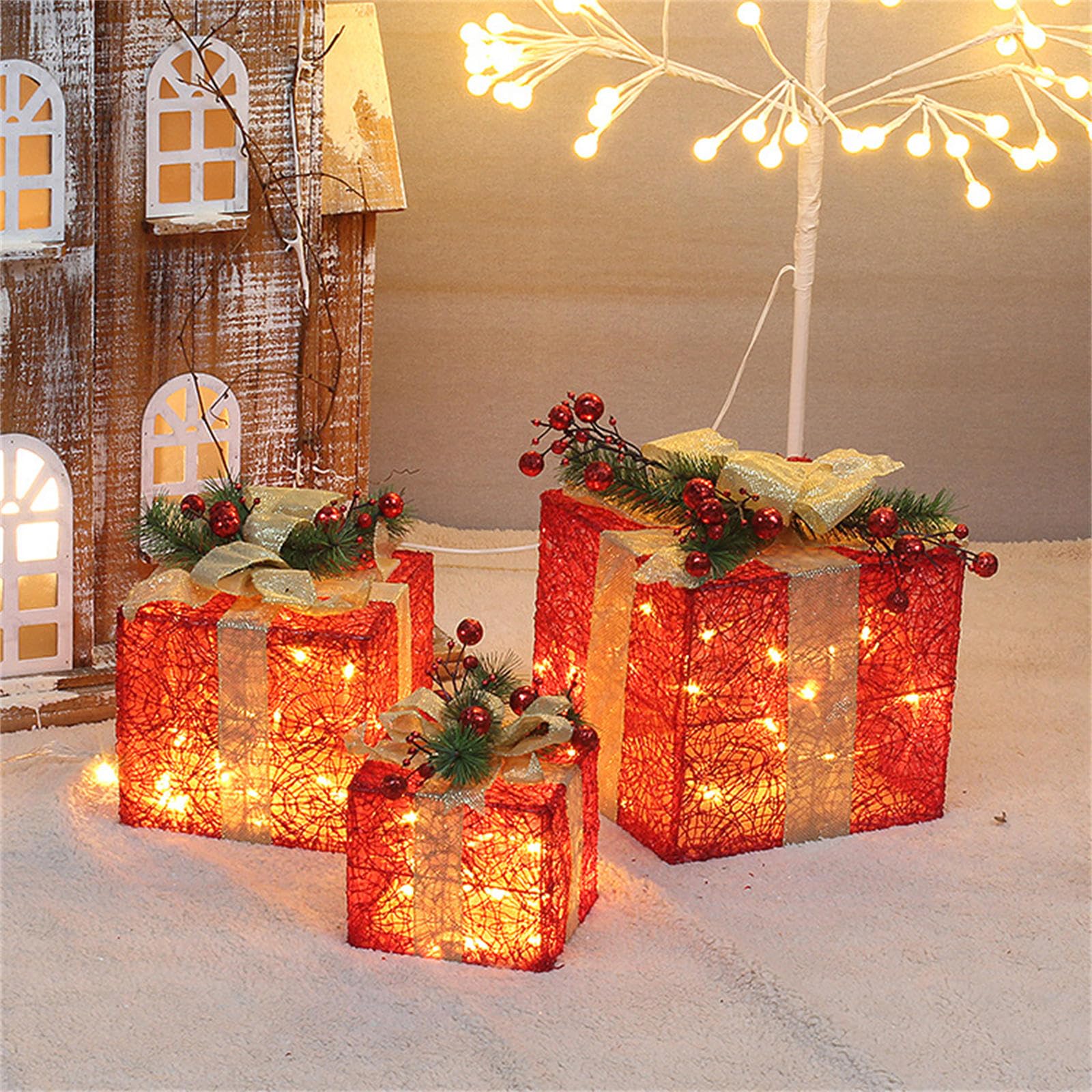 3 scatole Regalo Natale con Scatola Regalo con Fiocco e Ornamento sotto l ' Albero per Decorazioni Natalizie per la casa e Giardino