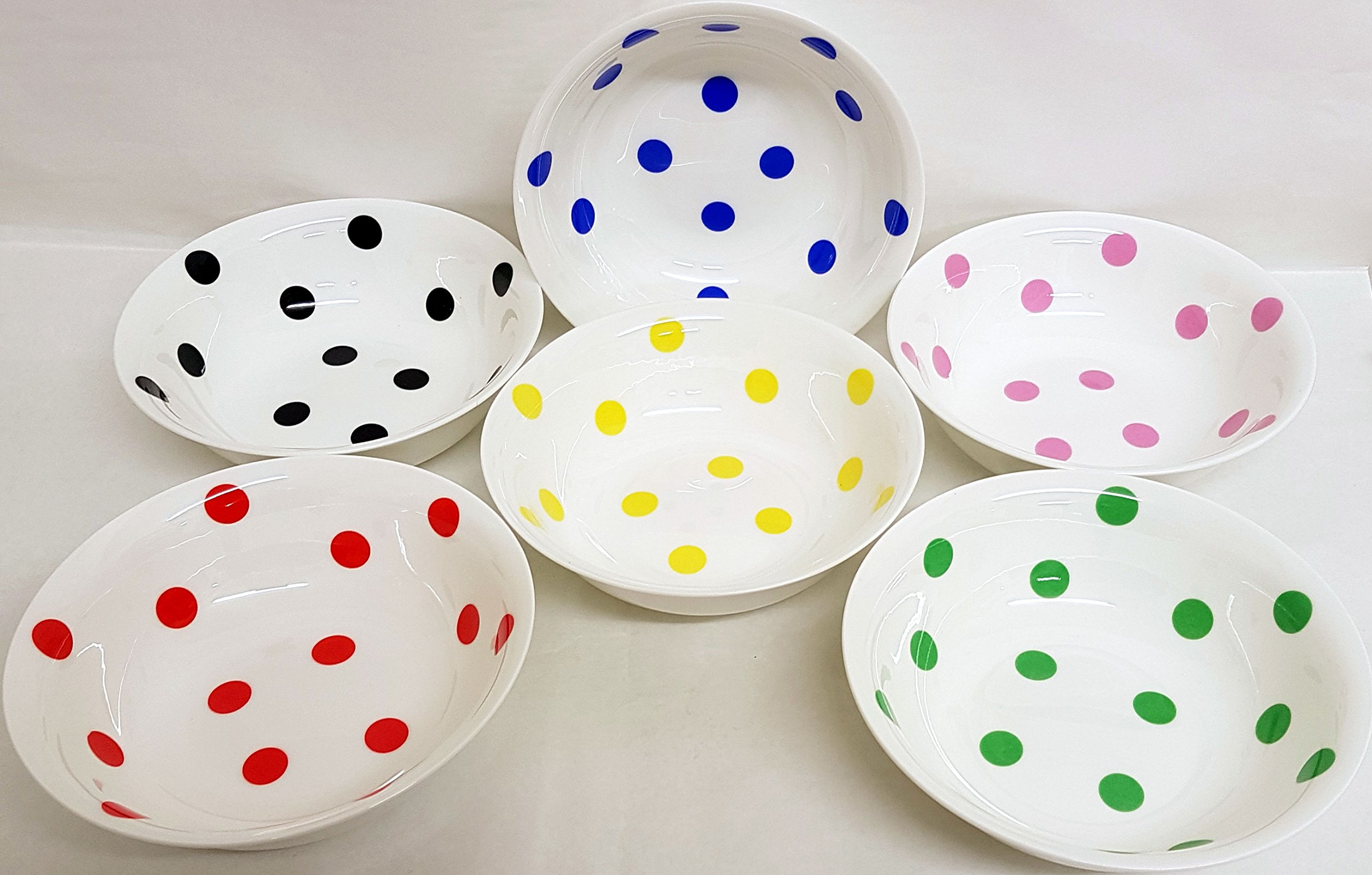 Fromeuropewithlove Multicolor Spots Bowls Set Of 6 Fine Bone China Multi Colours Black Blue Green Pink Red Yellow Cereal Bowls Hand Decorated In The Uk
