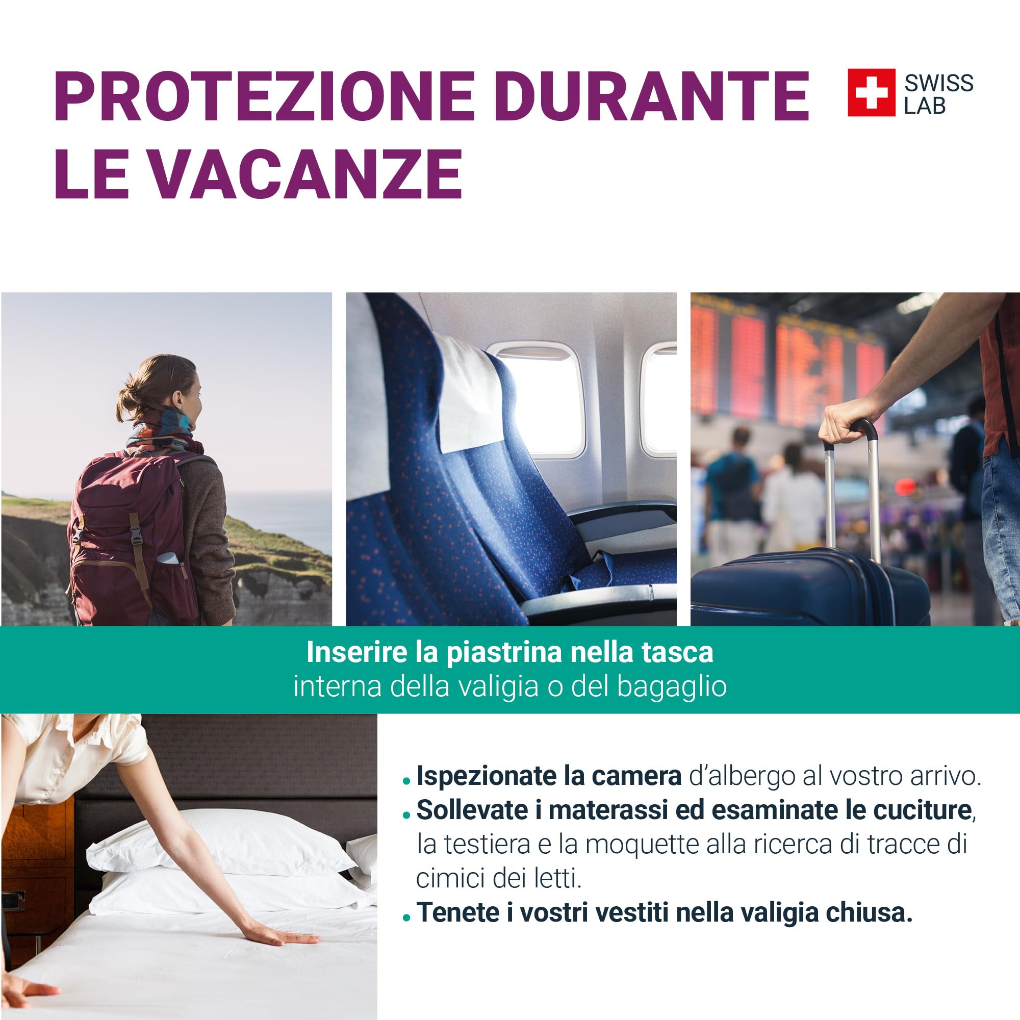 PIASTRINA DA VIAGGIO Repellente CIMICI DEI LETTI - Protegge il Tuo Bagaglio dalle Cimici dei Letti - Alta Efficacia Preventiva - Sereni-d SWISS LAB