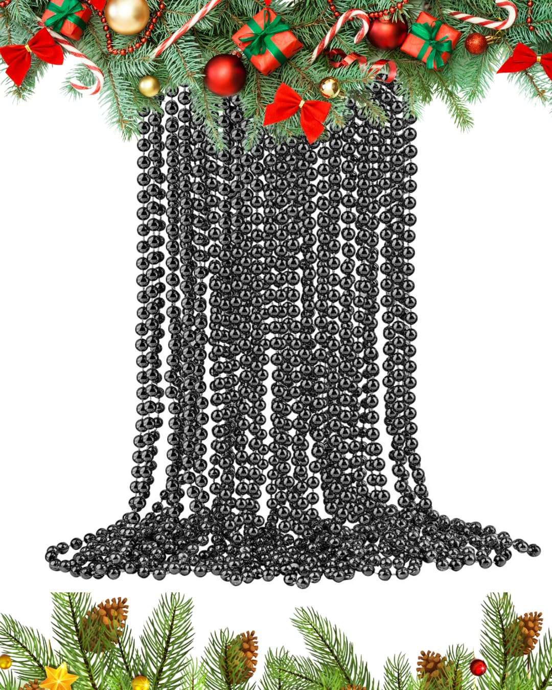 UKDD® 10m Long Christmas Bead Chain - Christmas Shiny Bead Garlands - Christmas tree Decorations (Black), 10meter long 8mm Thickness