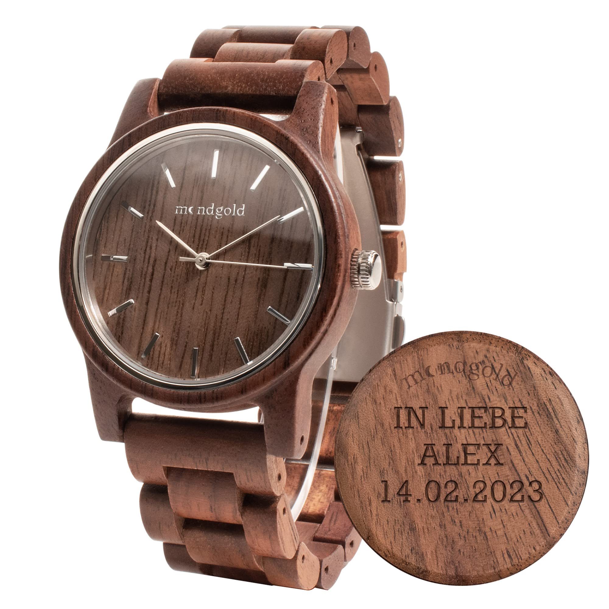 Reloj de madera analógico de cuarzo con caja de almacenamiento