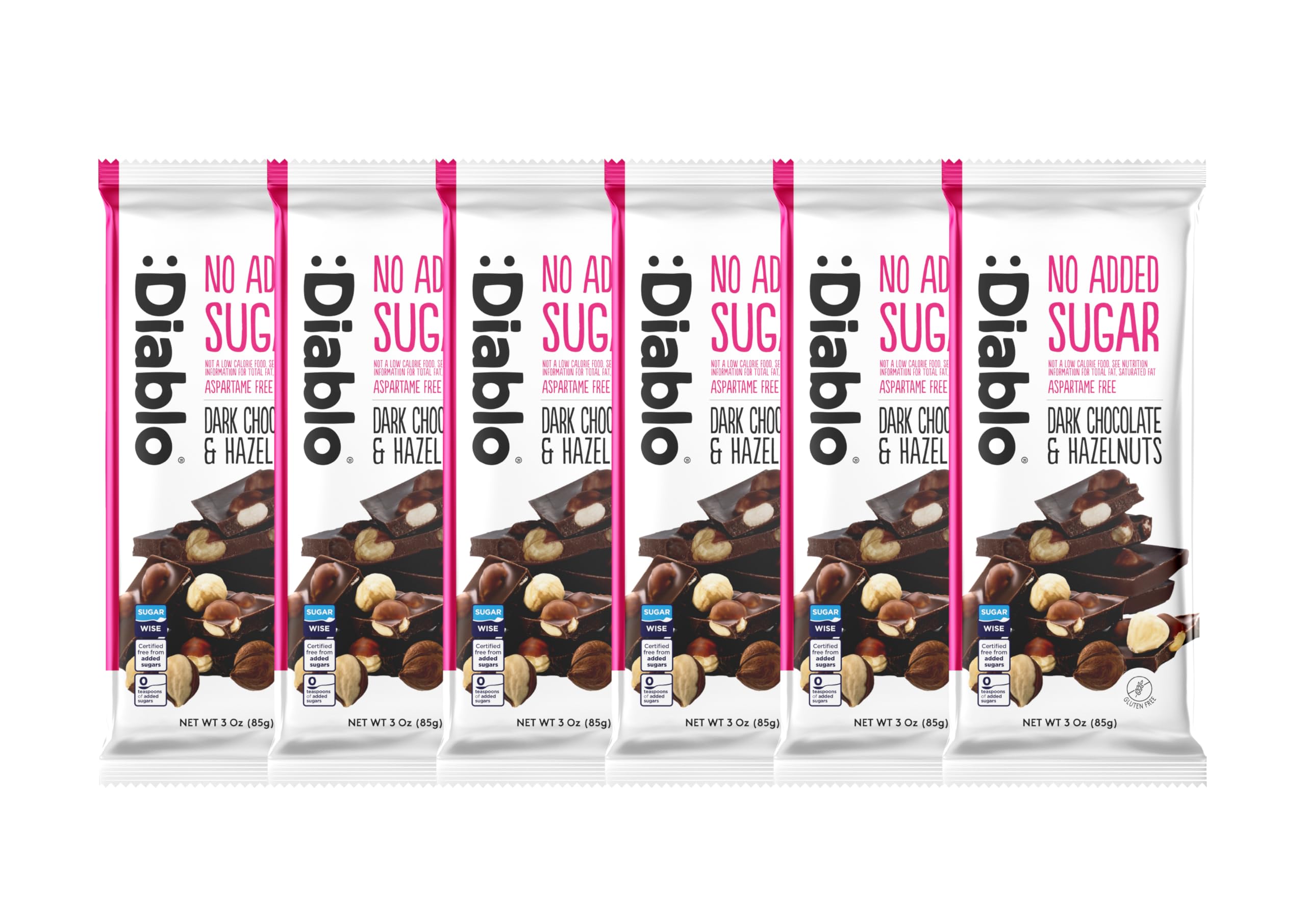 Diablo Dark Chocolate with Hazelnuts | Sweetened with Maltitol | No Added Sugar | Perfect for Gifting | 85g (Pack of 6)