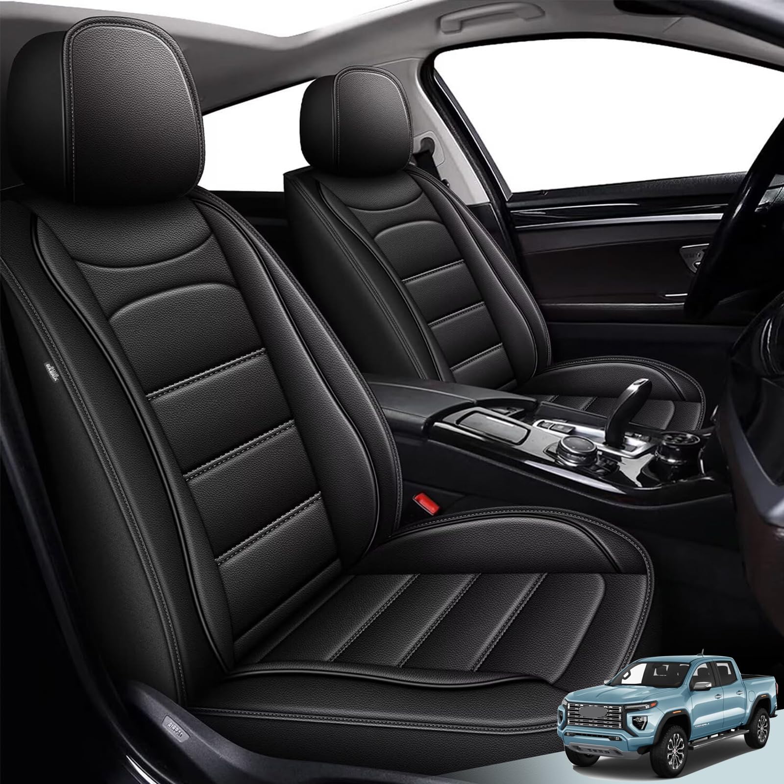 IKABEVEM Car Seat Covers Fit for GMC Canyon 2015-2024 2025: Full Set Canyon Crew Cab SLE Denali SLT AT4 Base Elevation Luxury Leather Automotive Seat Covers, Car Seat Protector(5 Seats, Black)