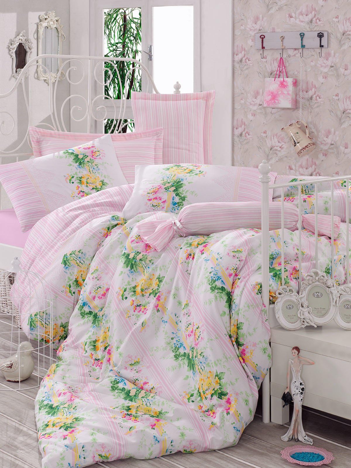 Mary Case Duvet Cover - 100% Cotton Ranforce, Made in Turkey - Queen Size - 1 piece, Queen size Sarah Pink