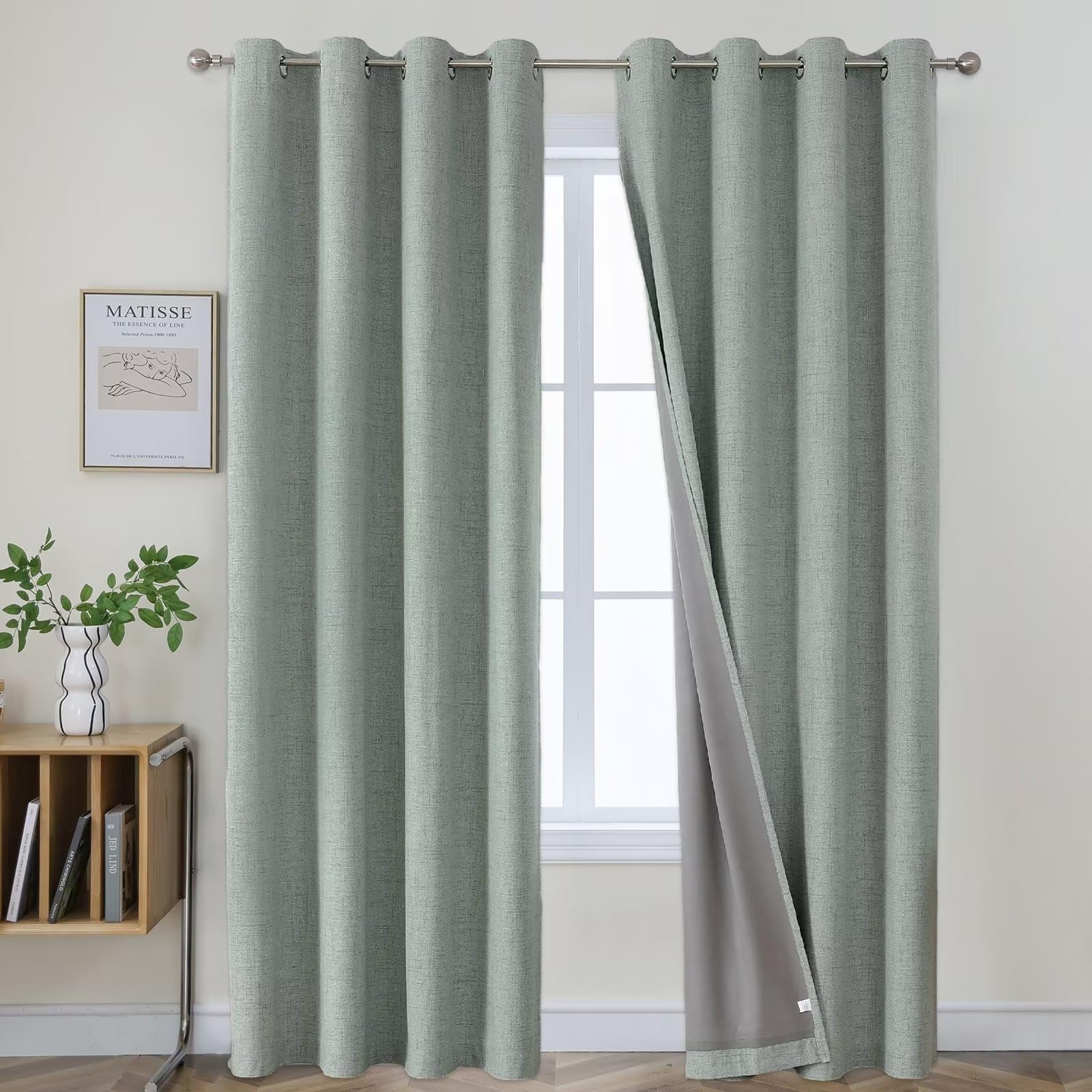 Joydeco Sage Green Blackout Curtains 120 Inches Long