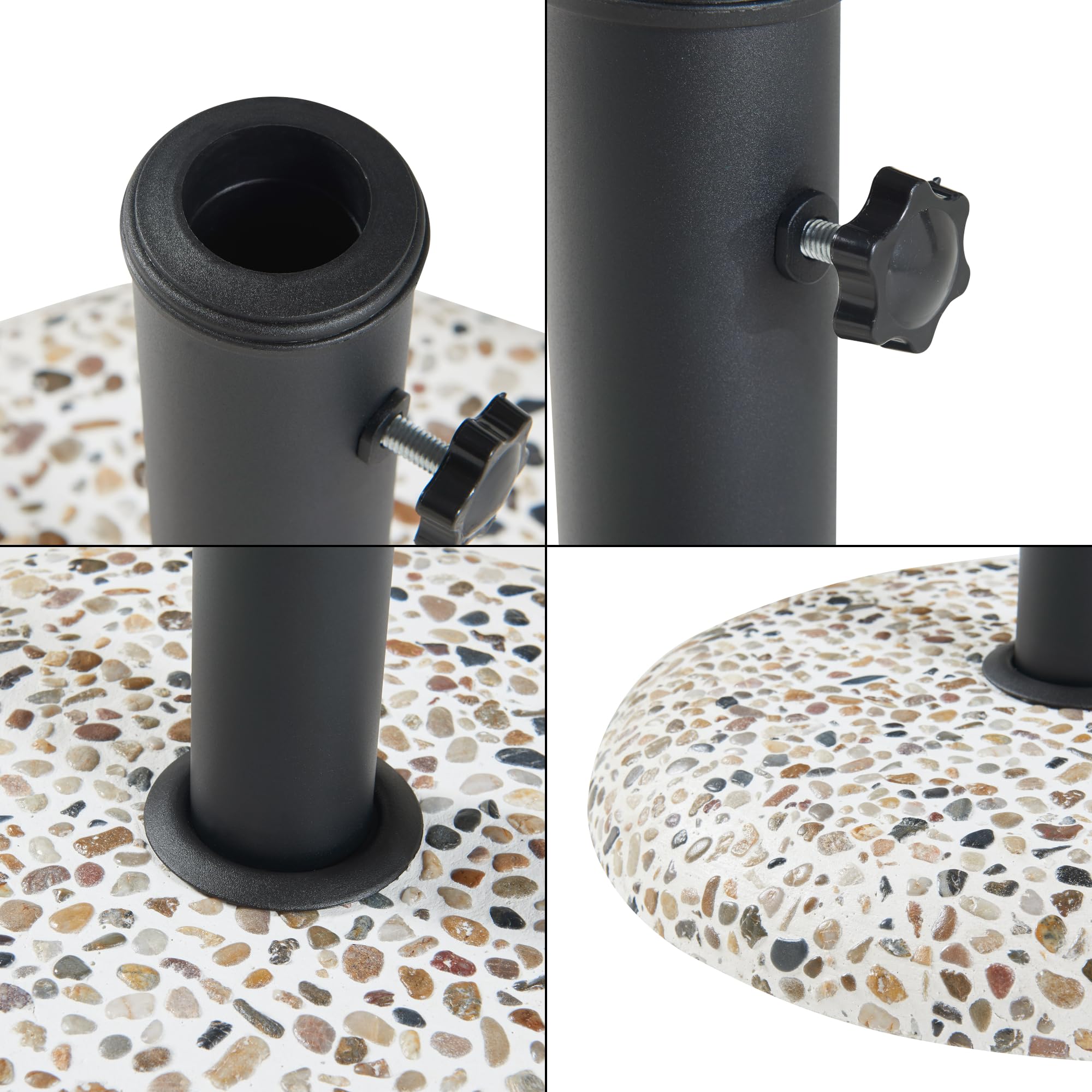 casa.pro Pied de Parasol Rond avec Adaptateurs 37 42 52 58 mm Fixation Facile Couche de Protection Résistant aux Intempéries Béton Fer Plastique 45 x 6 cm Aspect Pierre