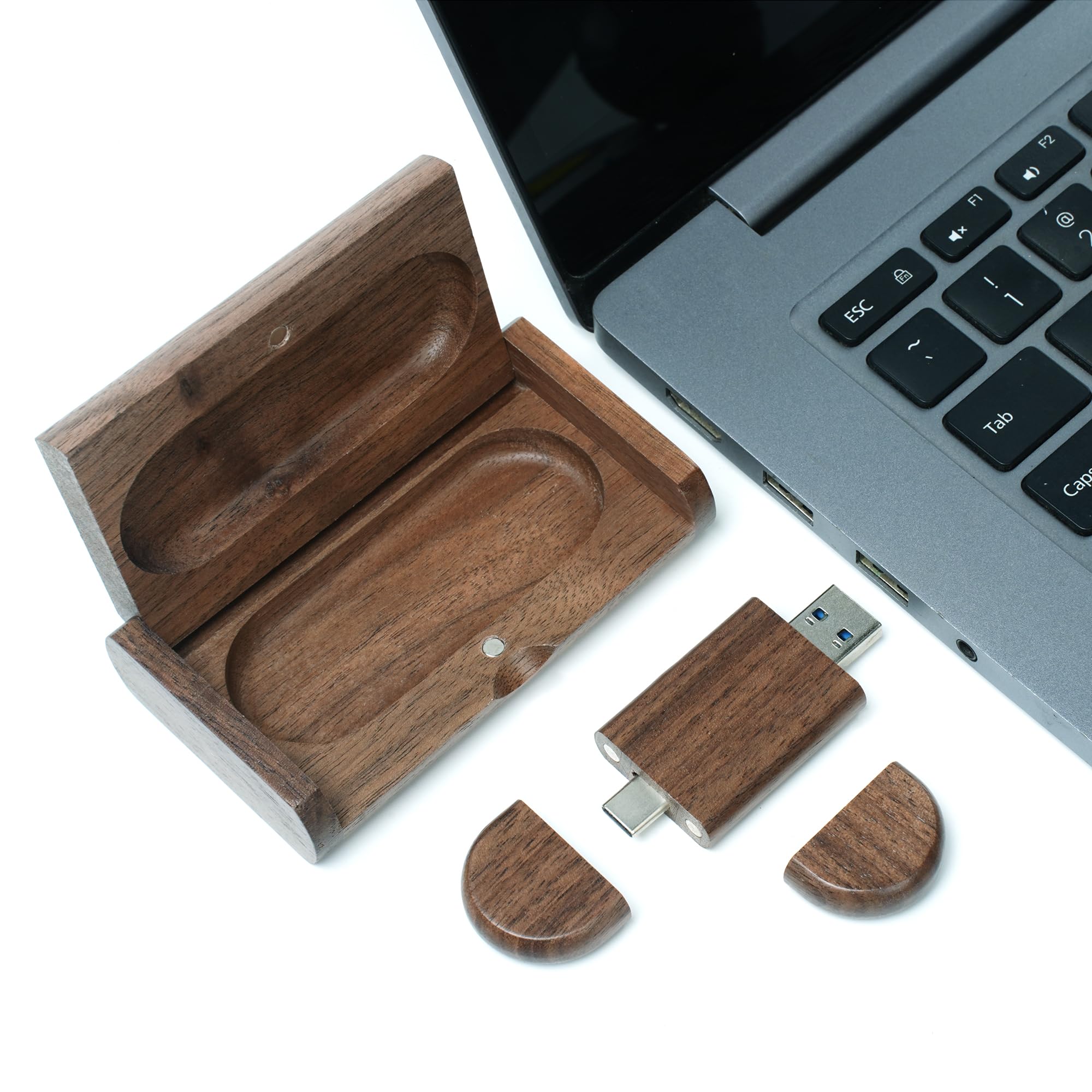 8GB USB C Flash Drive USB 2.0 Flash Drive High Speed Dual OTG Pen Drive Walnut Wood Box for TV, Car, Smartphones, PC, Laptop - 4