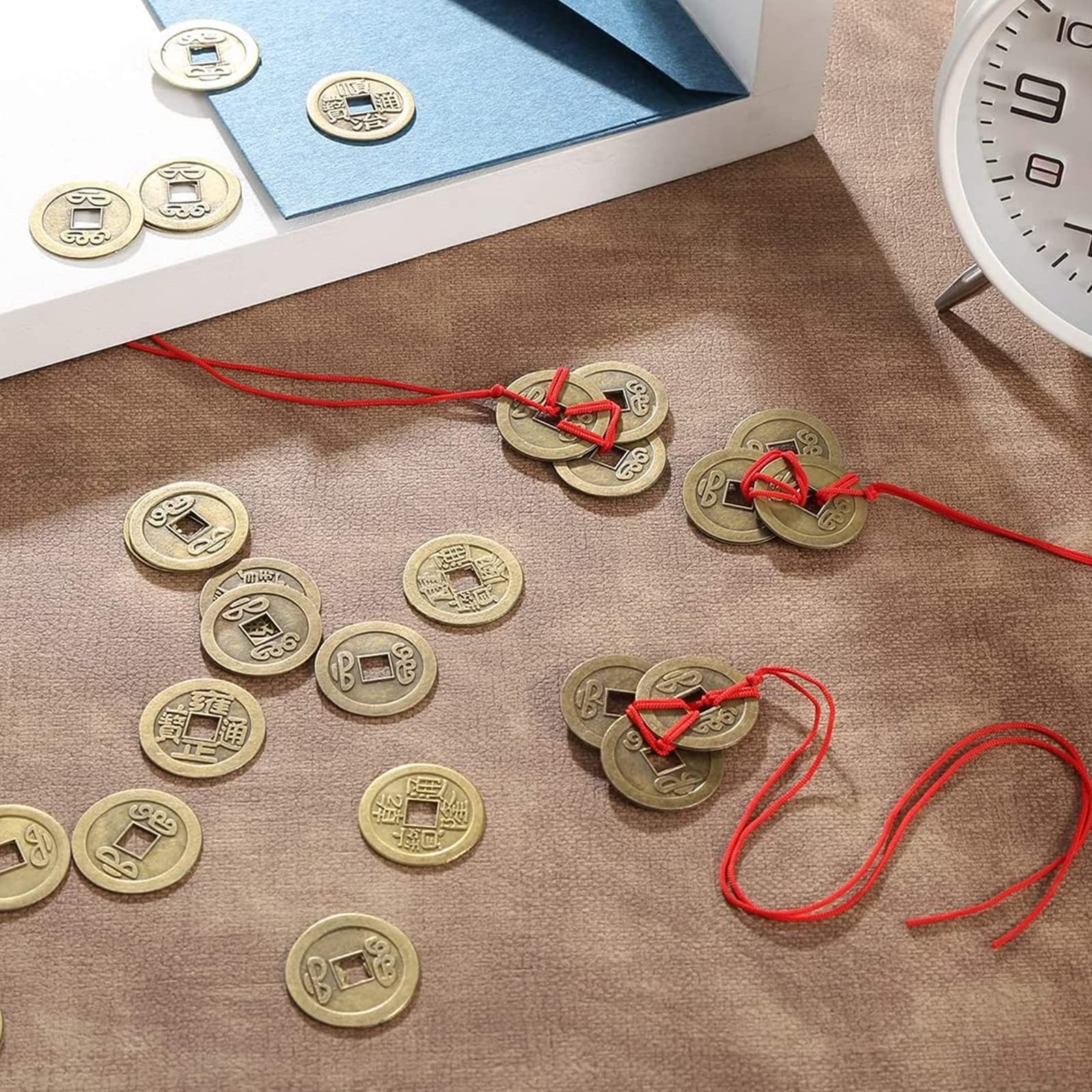 50 sztuk monet na szczęście I-Ching dla zdrowia i dobrobytu, chińskie monety Feng Shui, 2 cm, brąz, moneta wisząca