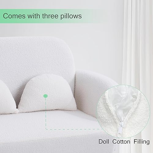 Miniatura 5 de HanStrong Sofá biplaza, 59.1 pulgadas, sofá pequeño y moderno con tres bonitas almohadas lumbares curvadas para espacios pequeños, beige claro