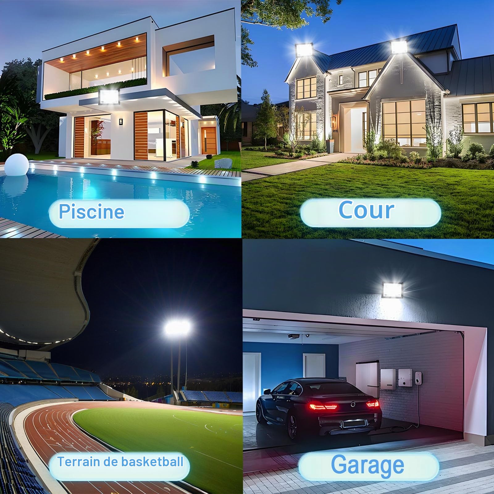 2 Pièces Projecteur Led Extérieur 100W, Blanc Froid 6500K Projecteur LED, 10000LM Spot LED Extérieur IP66 Étanche, pour Jardins, Cours, Garages, Toits, Terrasses, Parkings, Places et Quais