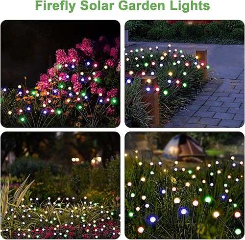 Miniatura 6 de Paquete de 4 luces solares de jardín, luces de luciérnaga solares para exteriores con 8 LED, balanceo por el viento, luces solares impermeables para