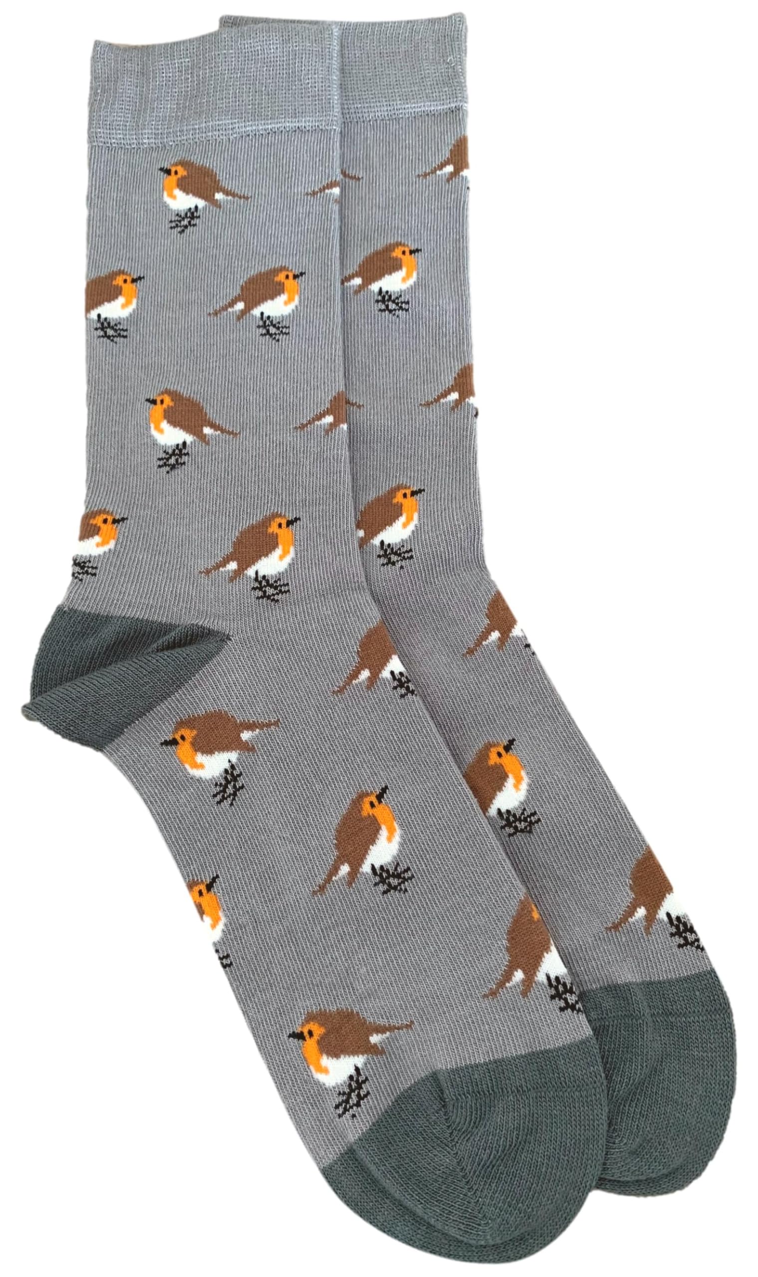 Purple Possum® Robin Socks Ladies Robins Birds Grey Fun Novelty 1 Pair Size 4 to 7