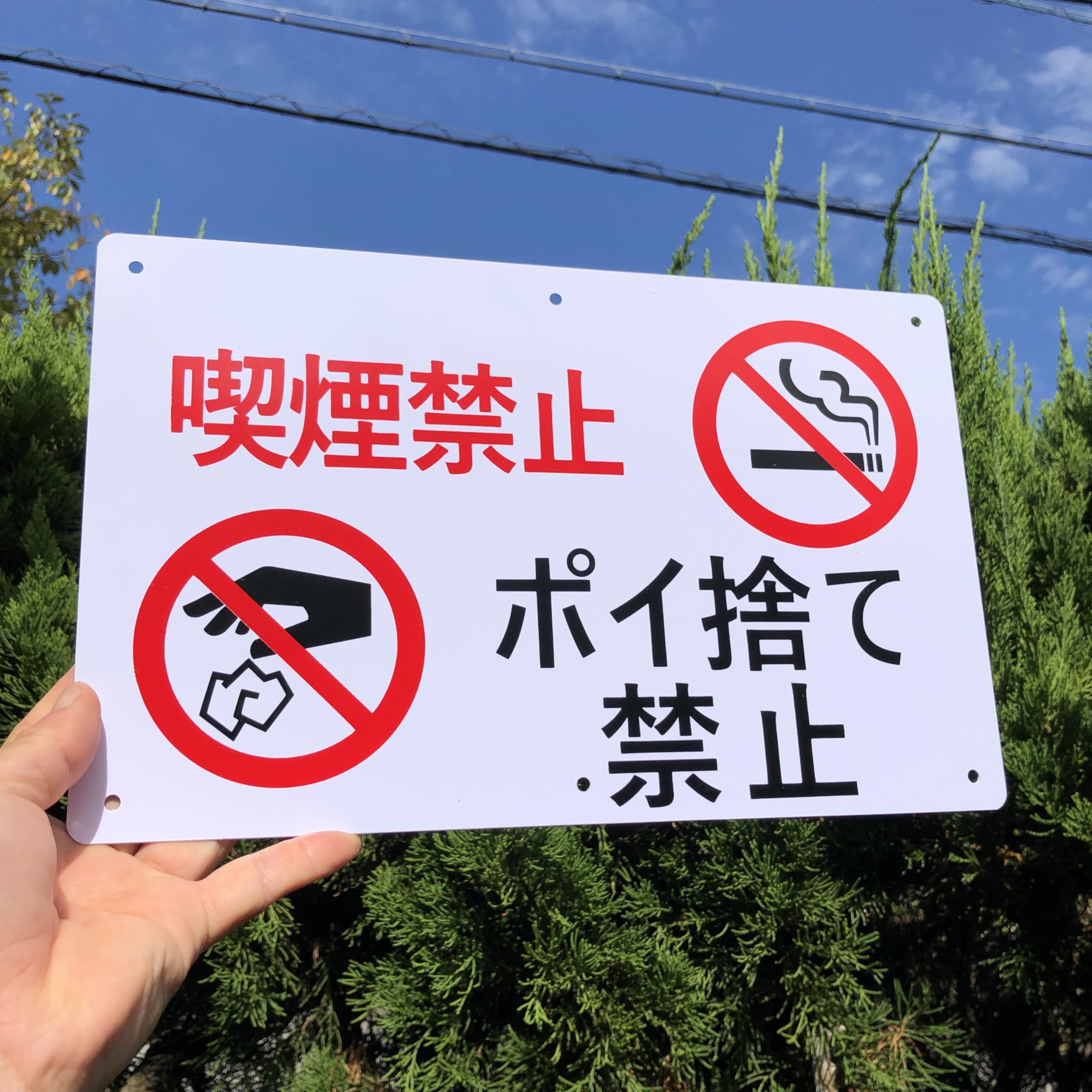 skmktaki　看板 Amazon | 1枚セット 禁煙看板「喫煙禁止・ポイ捨て禁止」315×200mm 白