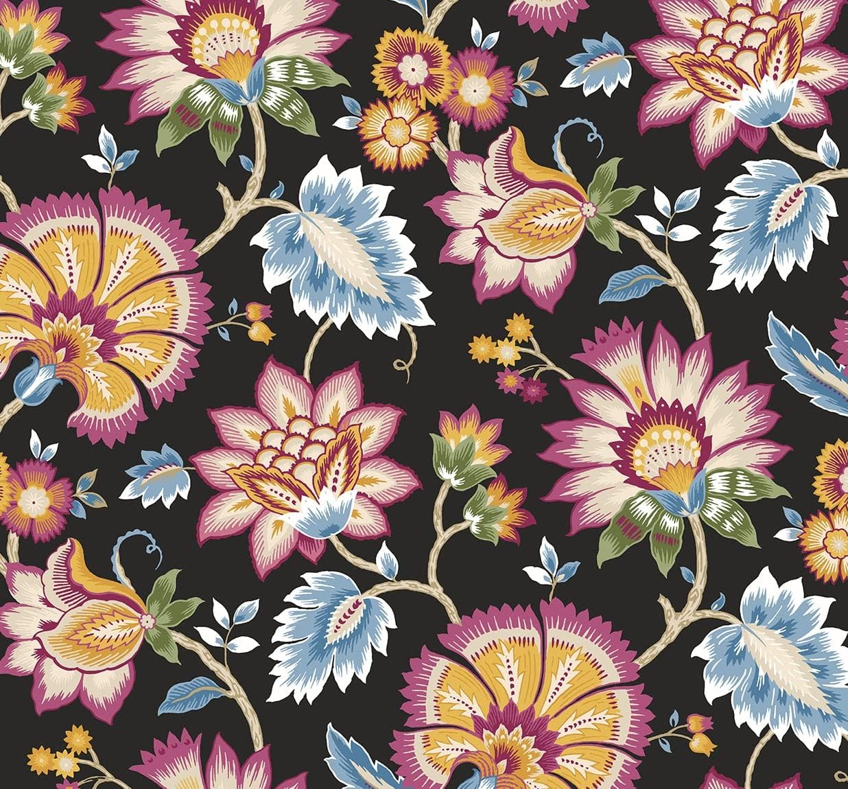 NextWall Jacobean Blossom Floral Peel and Stick Wallpaper (Midnight Blue)