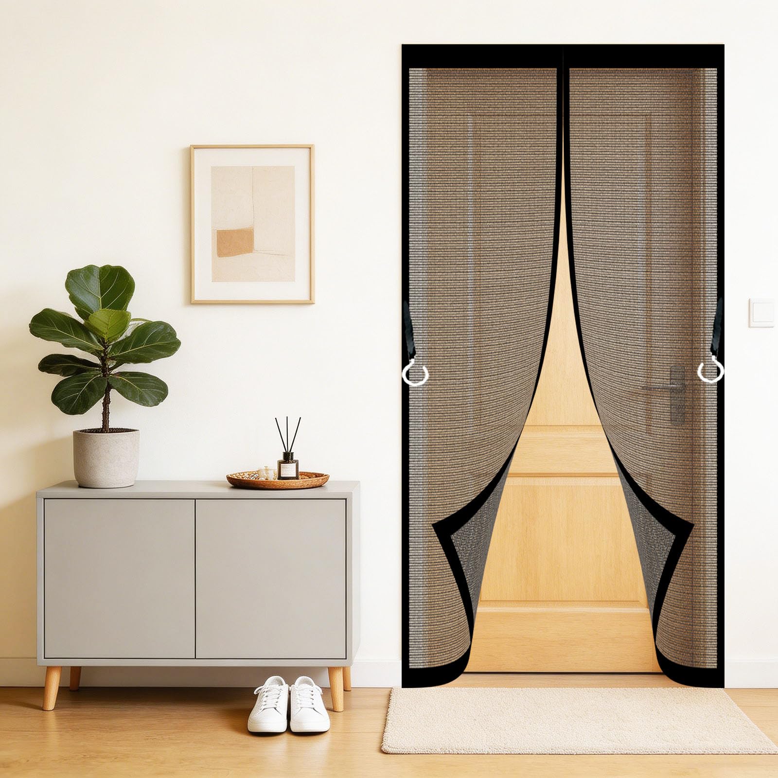 Magnetic Screen Door 138 x 85 cm Frame Hook & Loop Keep Bugs Out Lets Fresh Air in No Gap Magnet Fly Screen Door for Patio Doors Balcony Sliding, Black