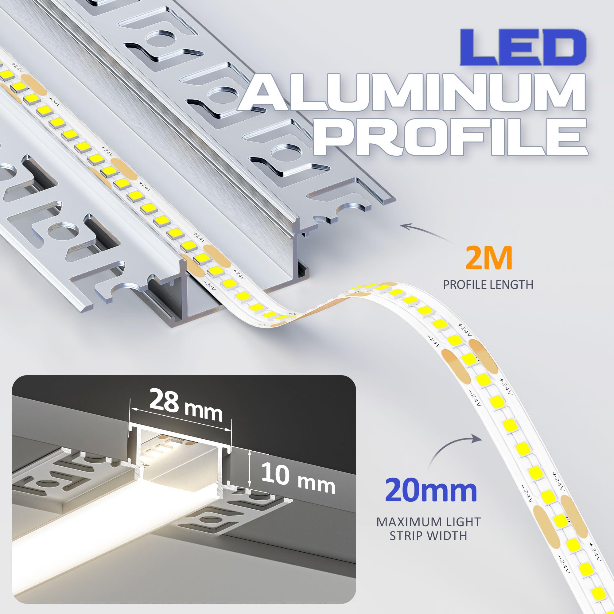 Trockenbau LED Profil 2m – Aluminium Trockenbauprofil mit Diffusor für gleichmäßige Lichtverteilung, ideal als LED Kanal für Streifen bis 20mm – Aluminium Profil für vielseitige Anwendungen