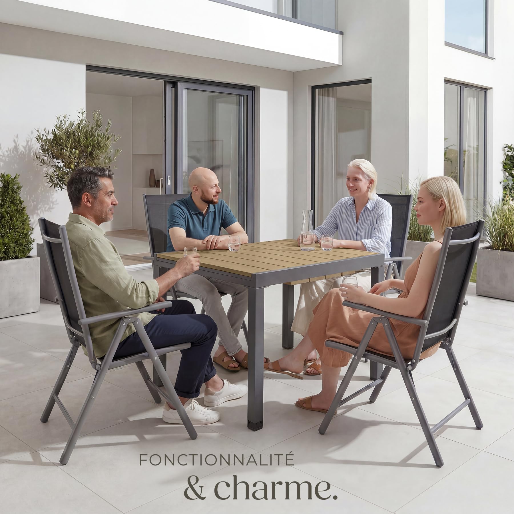 Tectake Table de Jardin Extensible Aluminium 80-120 x 80 x 74 cm 4-6 Personnes