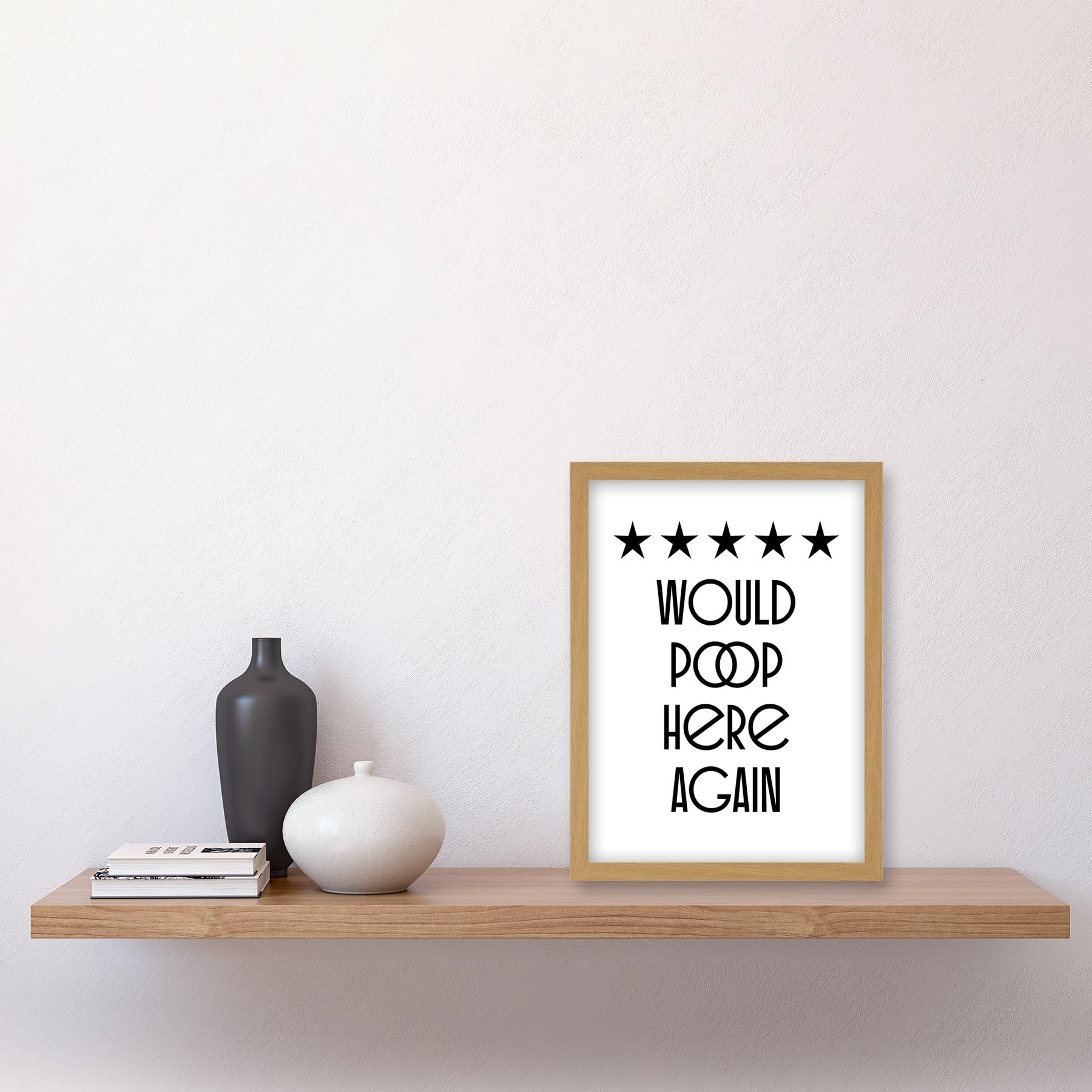 Funny Toilet Review Sign Five Stars Would Poop Here Again Funny Bathroom Wall Art Decor Artwork Framed Wall Art Print A4 - Image 2