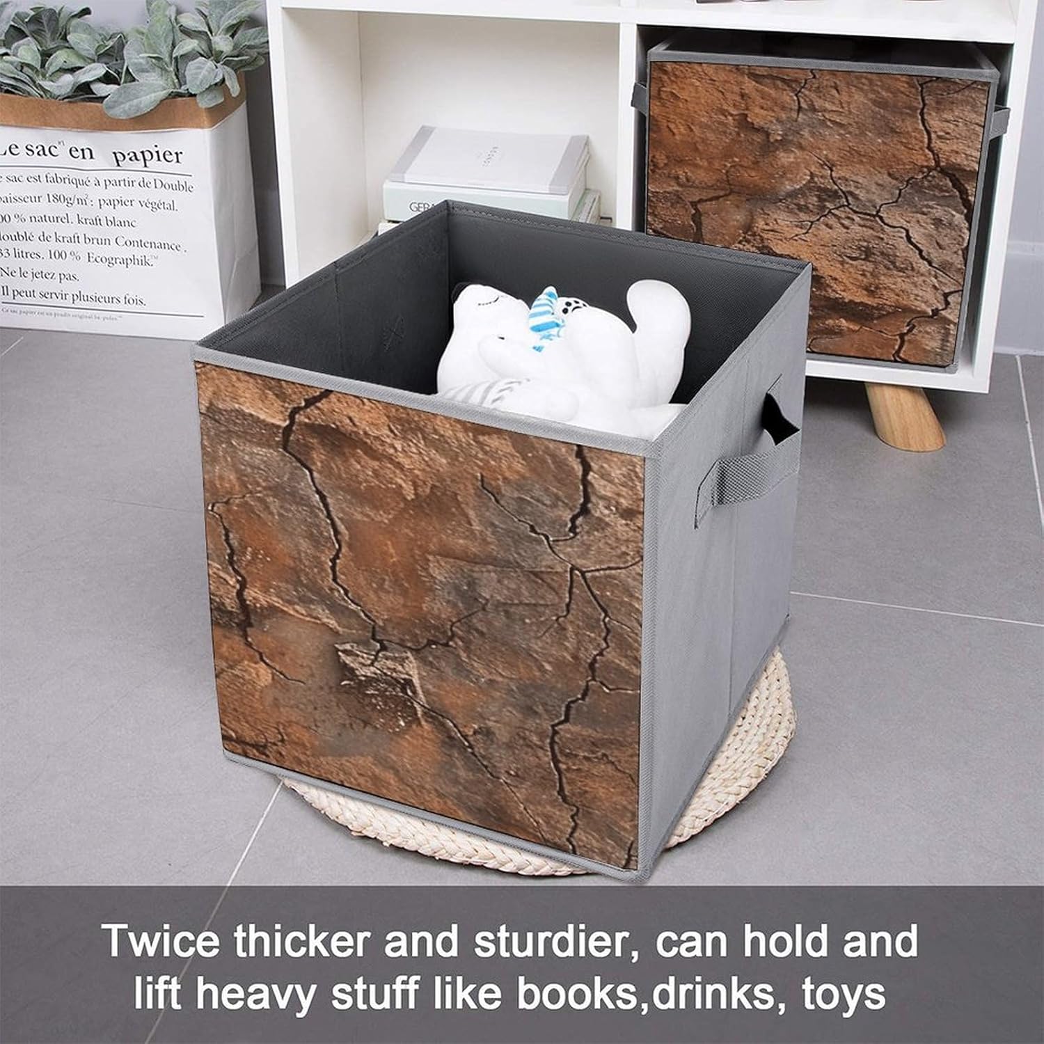 Multi Use Organizer Bins, Brown And Copper Printed Storage Bins, Foldable Storage Baskets Are Suitable For Bedrooms, Offices, And Cars