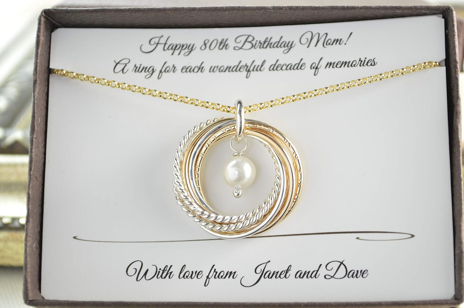 80th Birthday gift for mom and grandma, 8 Mixed metals necklace, Gold pearl necklace, June birthstone necklace, Gold Pearl Necklace for women, 80th Birthay gift ideas for women and her
