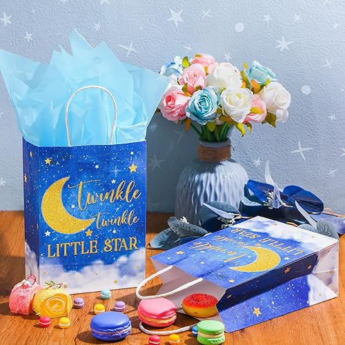 Miniatura 3 de TaoBary 16 bolsas de regalo de estrella pequeña con 16 pañuelos parpadeantes de estrellas, luna, recuerdos de fiesta, bolsas de papel para dulces