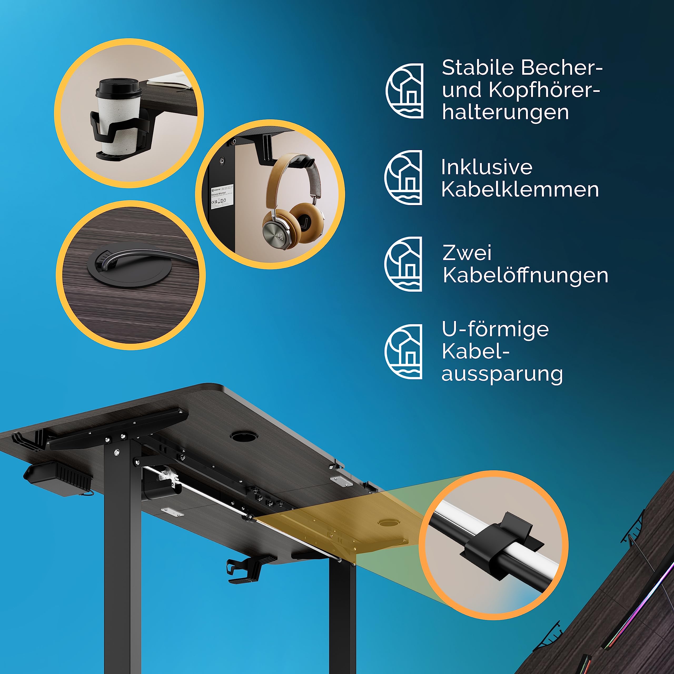 Casaria® Höhenverstellbarer Schreibtisch 140cm Beige Gestell Tischplatte Gaming Tisch LCD Display Memoryfunktion Elektrisch mit Zubehör Computertisch Büro