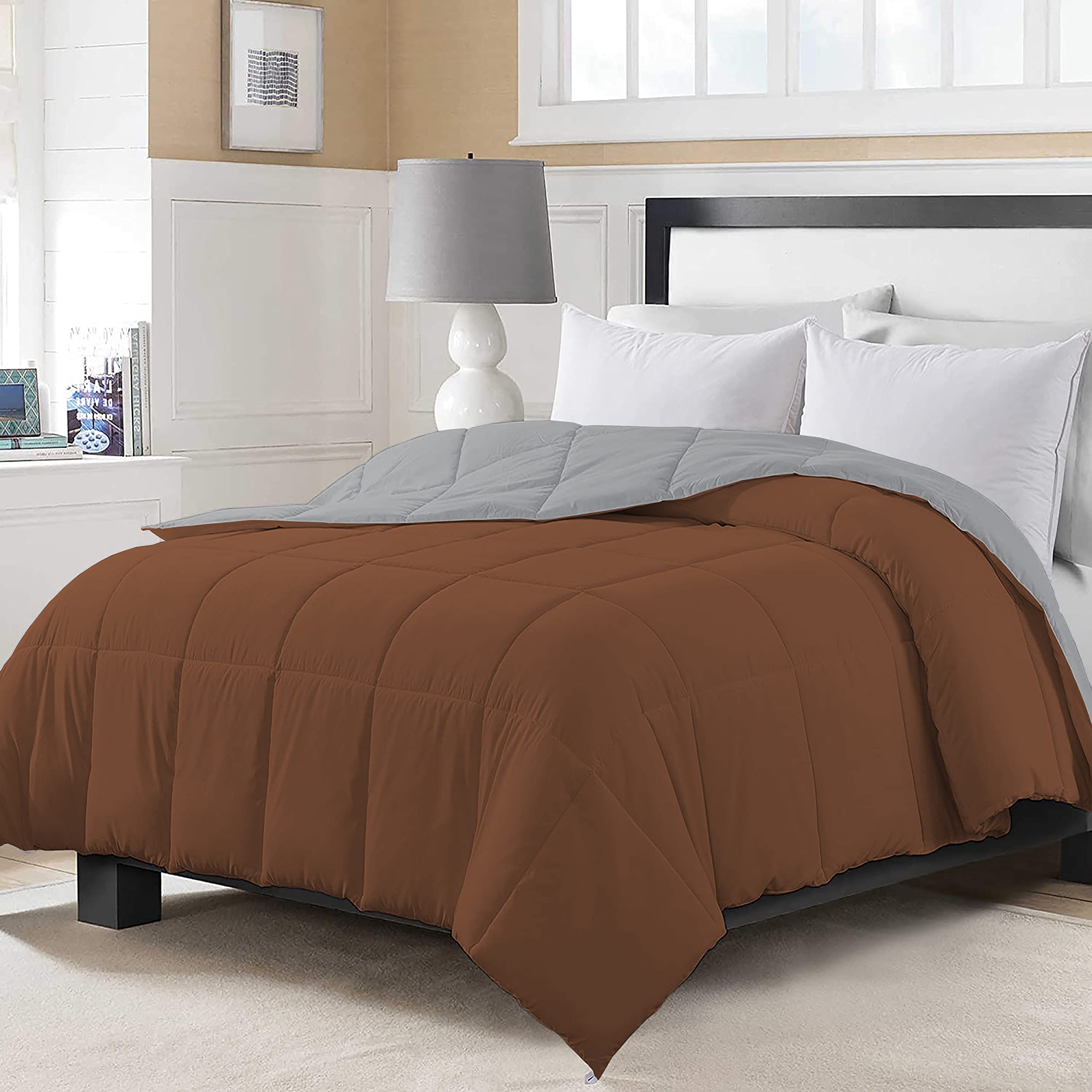 Day Care - 200 GSM AC Comforter Hotel Quality-Down Alternative Reversible Comforter (90" x 100" Inches/228cm x 254cm) - All Season |AC Comforter/Blanket/Quilt/Rajai Double Bed|Silver/Chocolate Brown-image-7
